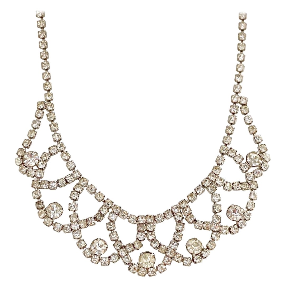 Rhinestone Scalloped Bib Cocktail Choker Necklace, 1950s