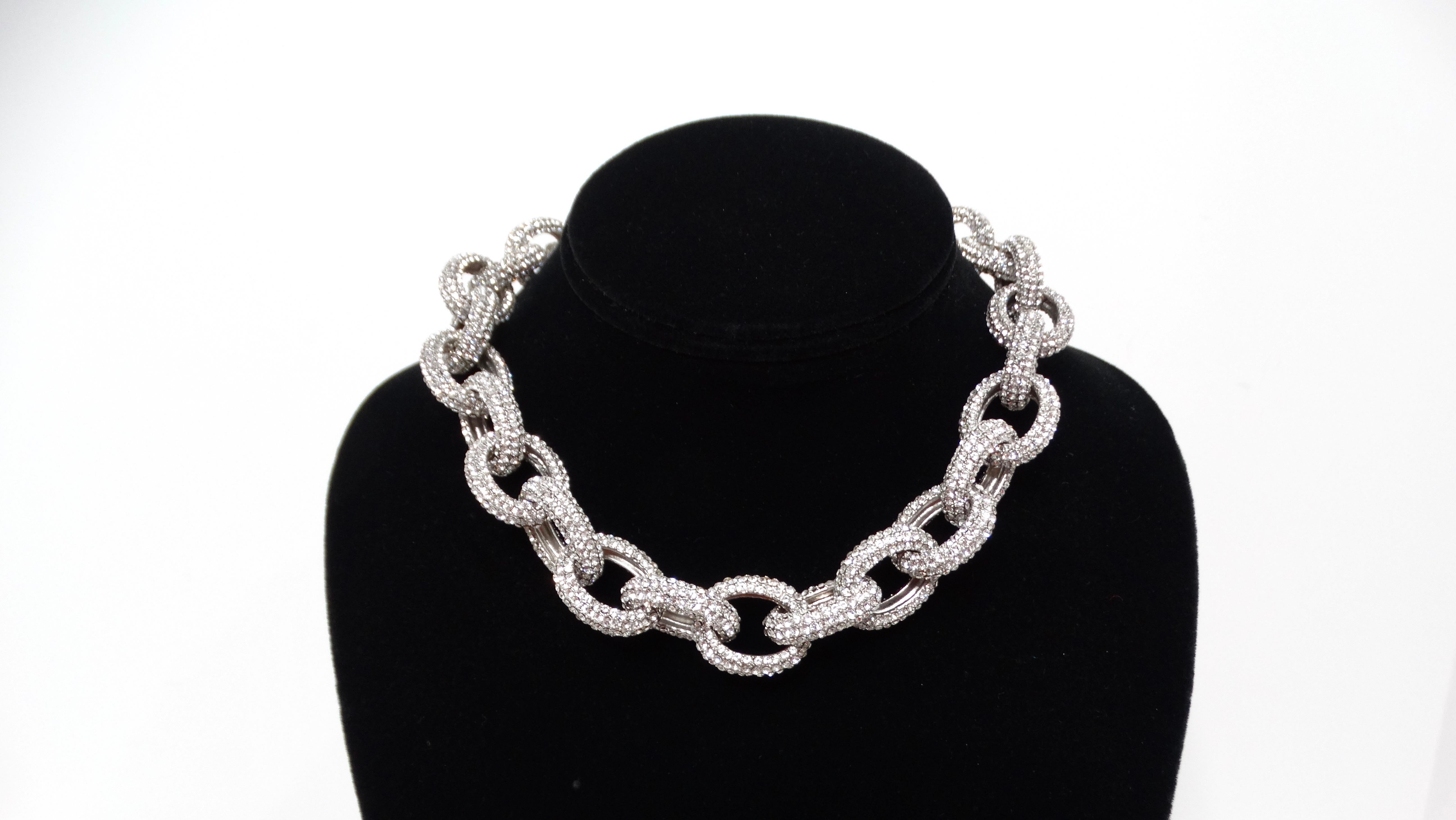 Collana girocollo con strass in argento e catena a maglie larghe In condizioni buone in vendita a Scottsdale, AZ