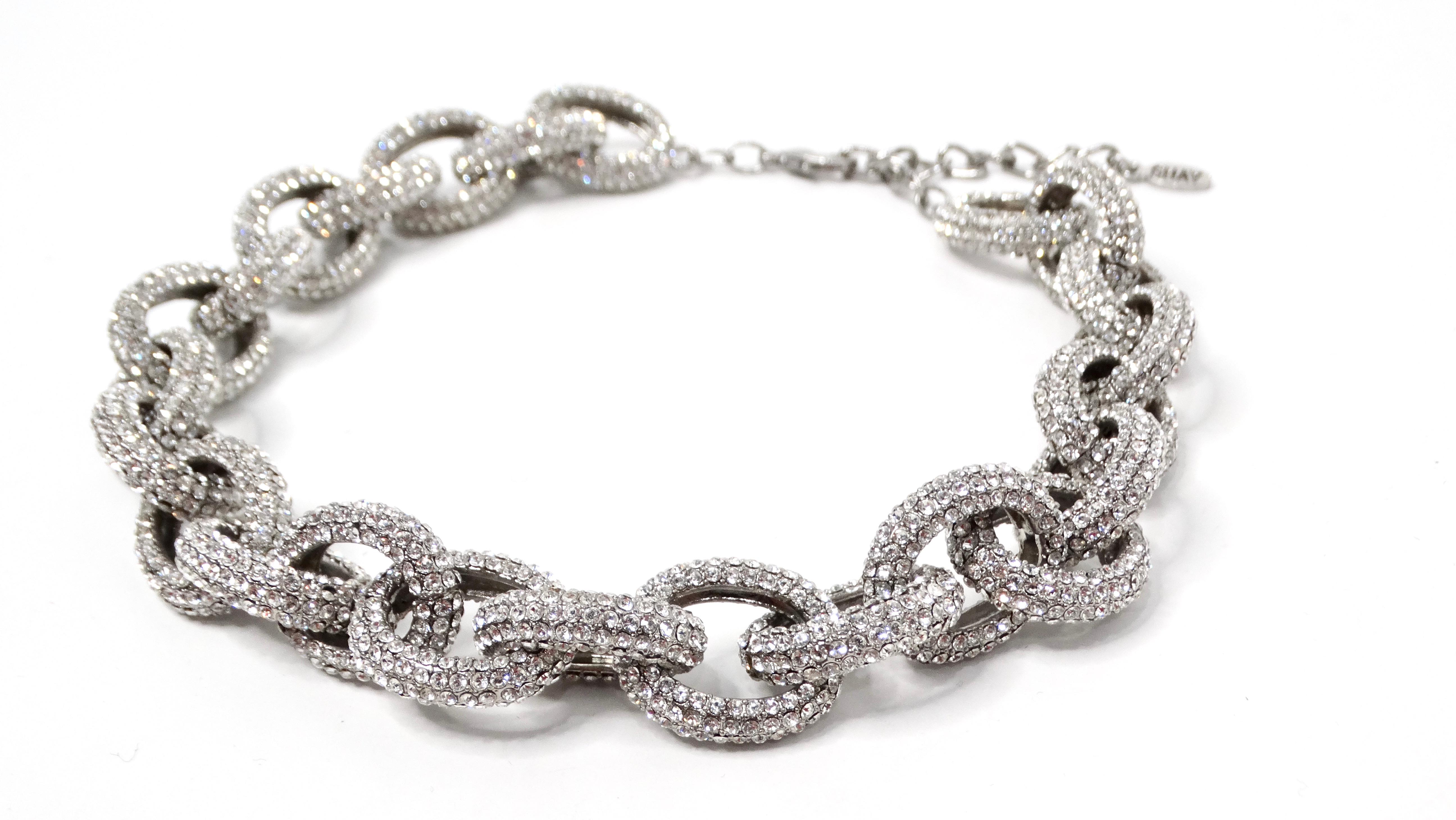 Donna Collana girocollo con strass in argento e catena a maglie larghe in vendita