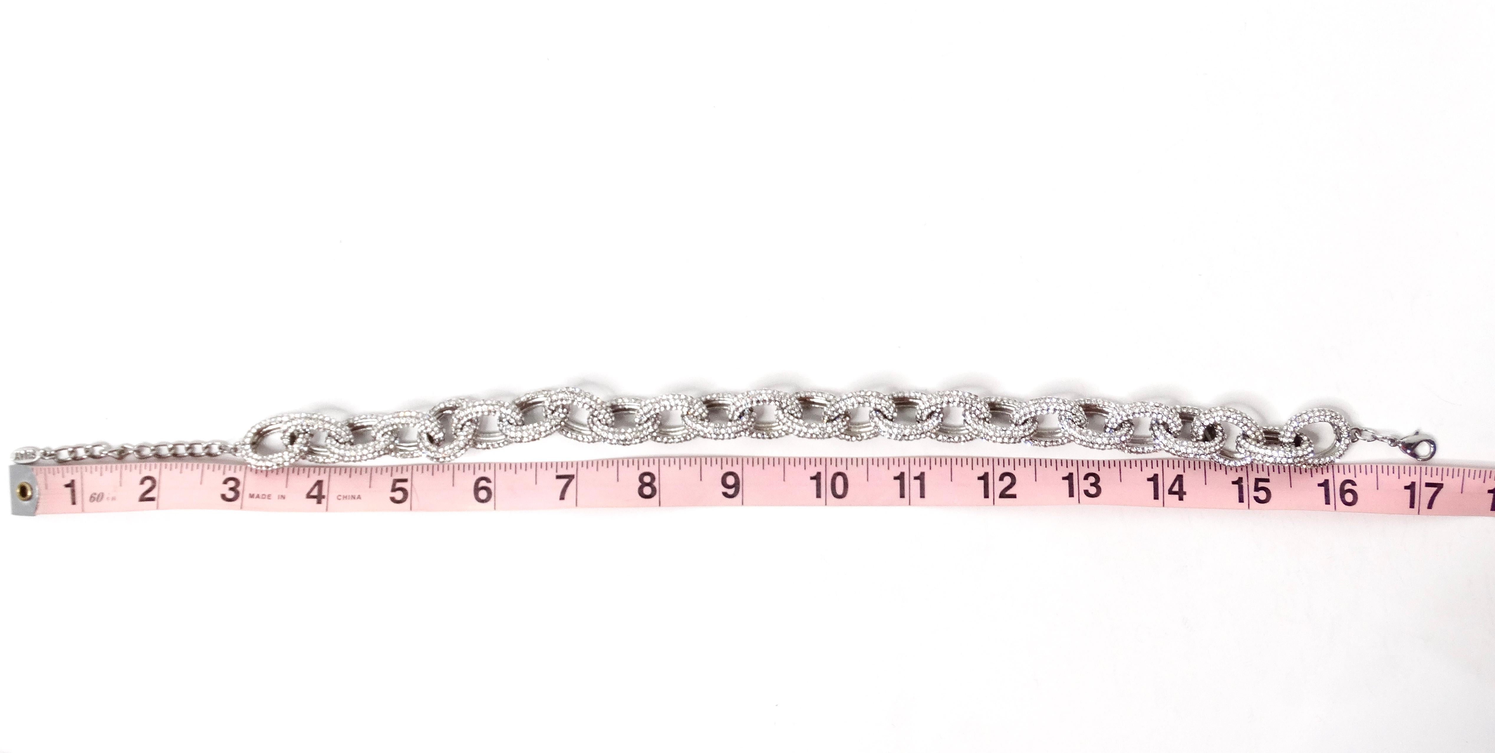 Collana girocollo con strass in argento e catena a maglie larghe in vendita 2