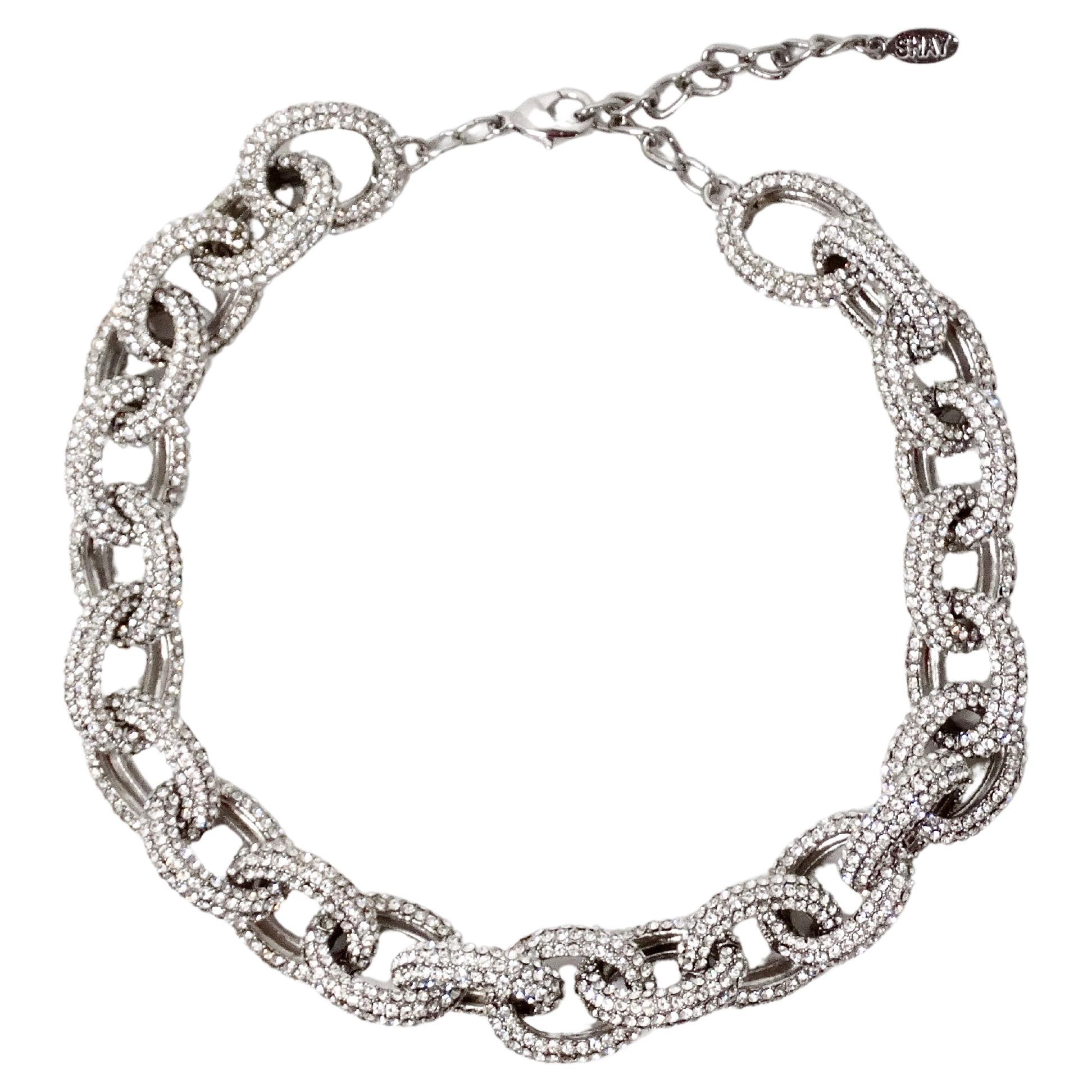 Rhinestone Silver-Tone Chunky Link Chain Choker Necklace