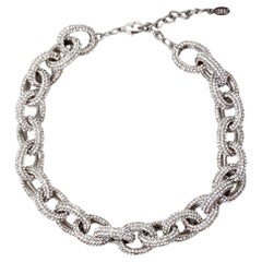 Rhinestone Silver-Tone Chunky Link Chain Choker Necklace