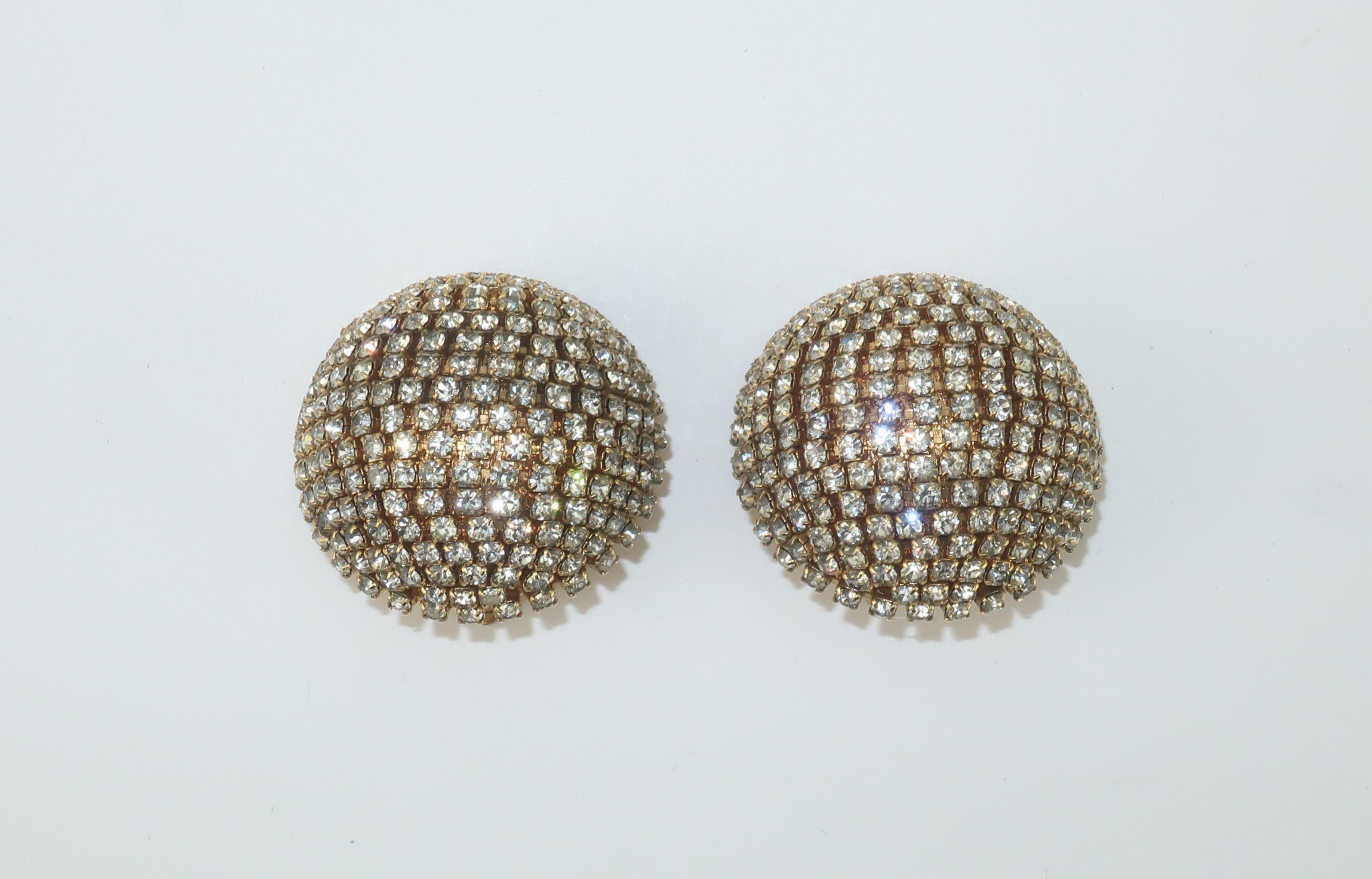 Rhinestone Sphere Clip On Earrings, C.1980  In Good Condition In Atlanta, GA