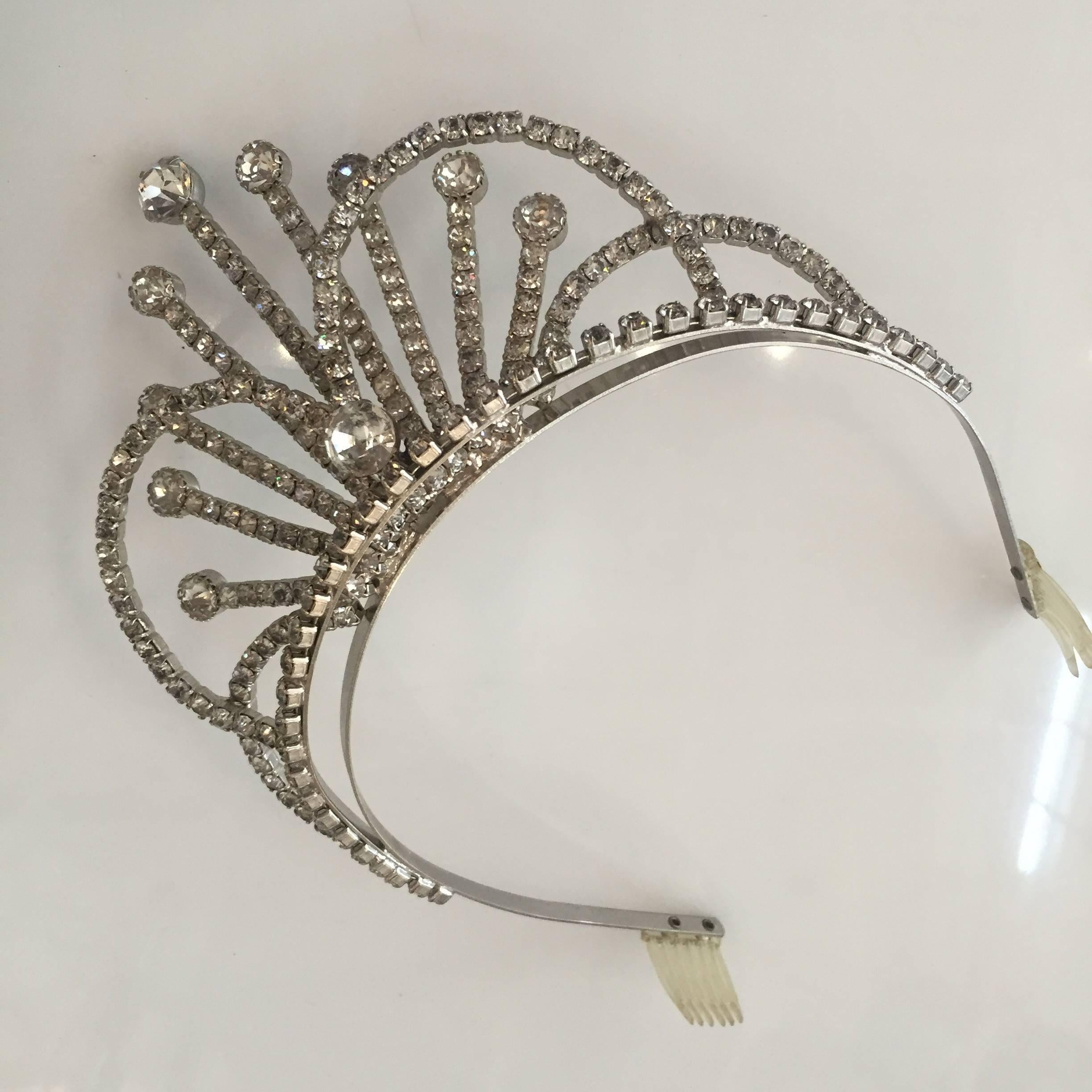 Mid-Century Modern Rhinestone Tiara Wedding Crown, circa 1950