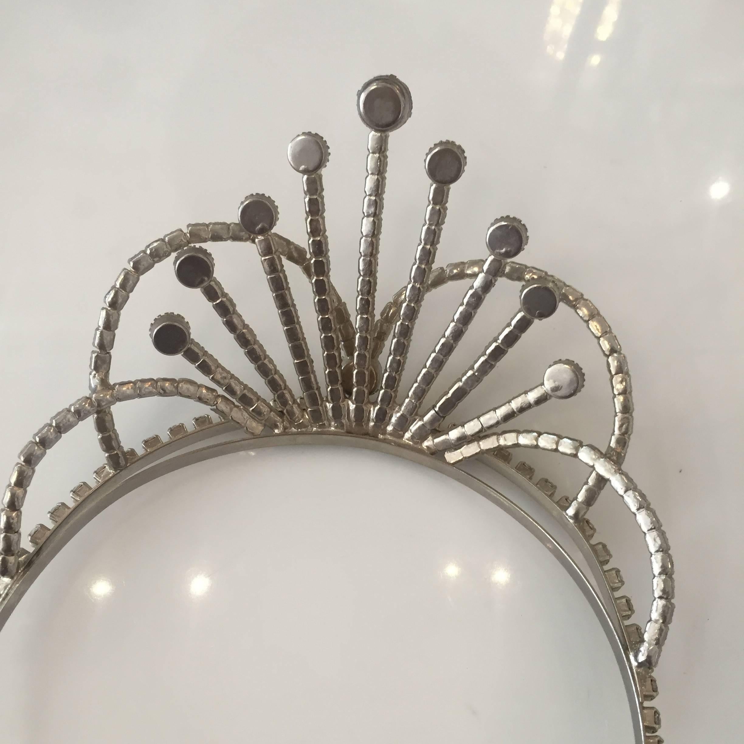 Stainless Steel Rhinestone Tiara Wedding Crown, circa 1950