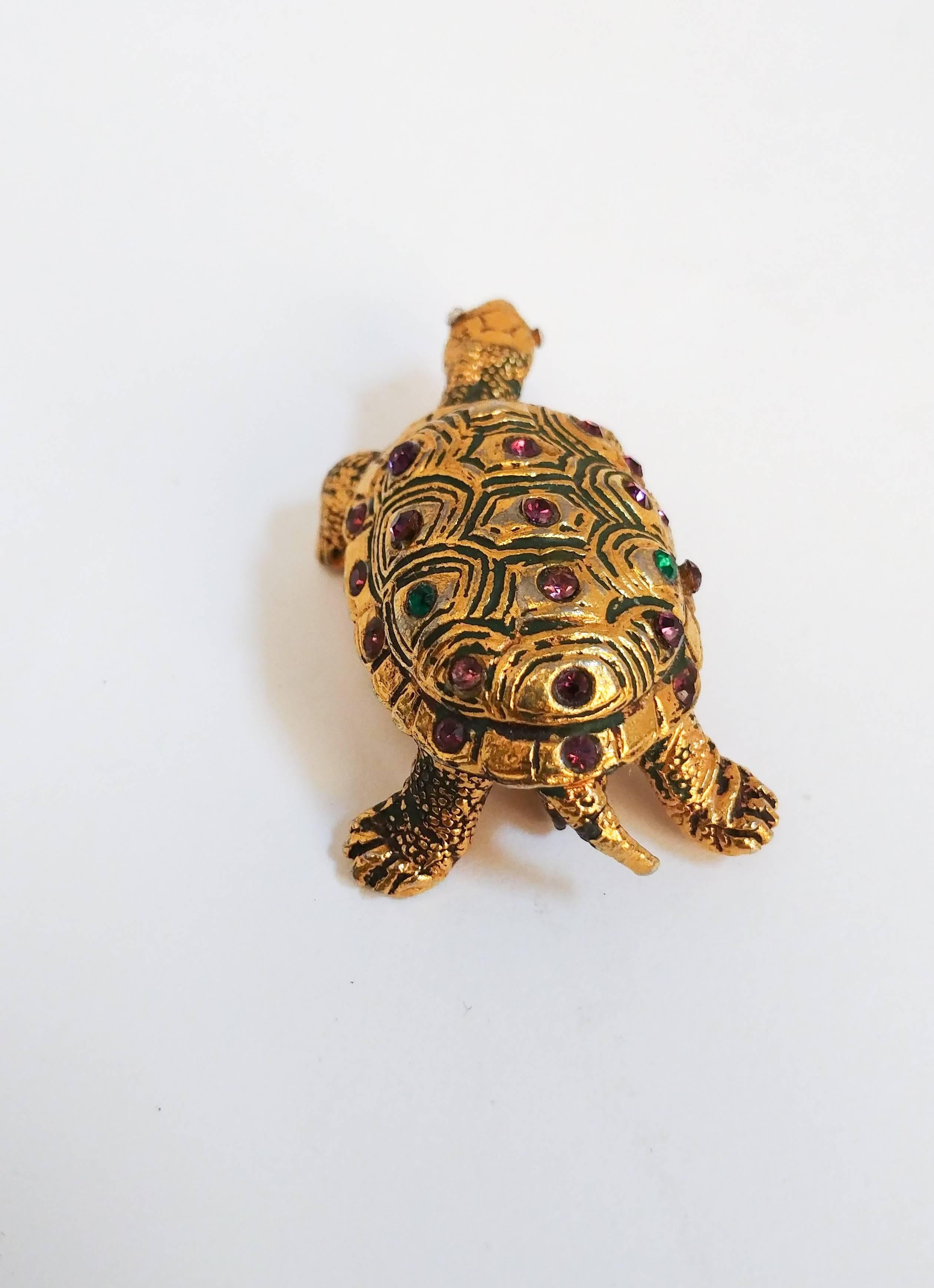 Rhinestone Tortoise Brooch In Good Condition In San Francisco, CA