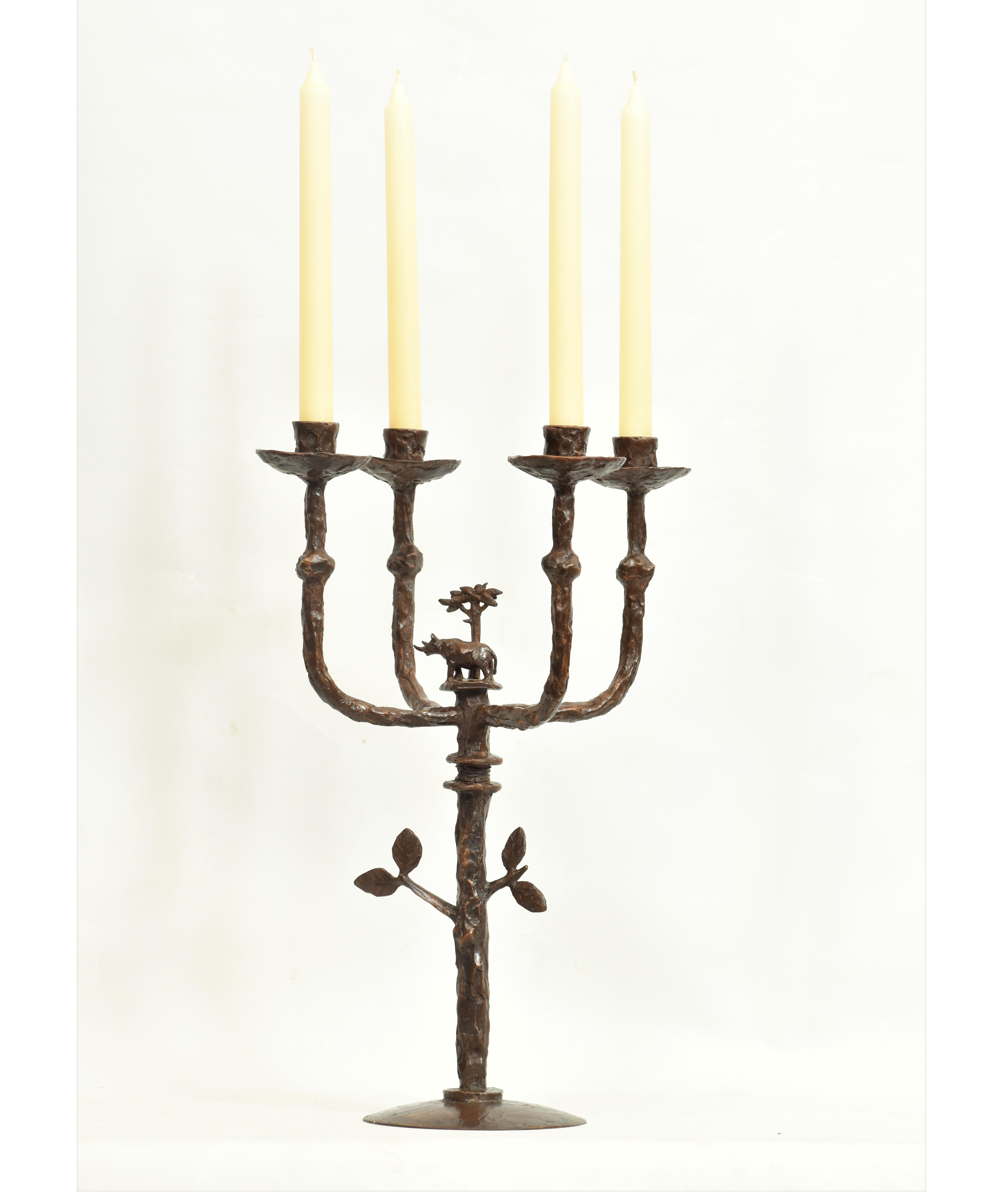 South African Rhino Candelabra in cast bronze For Sale