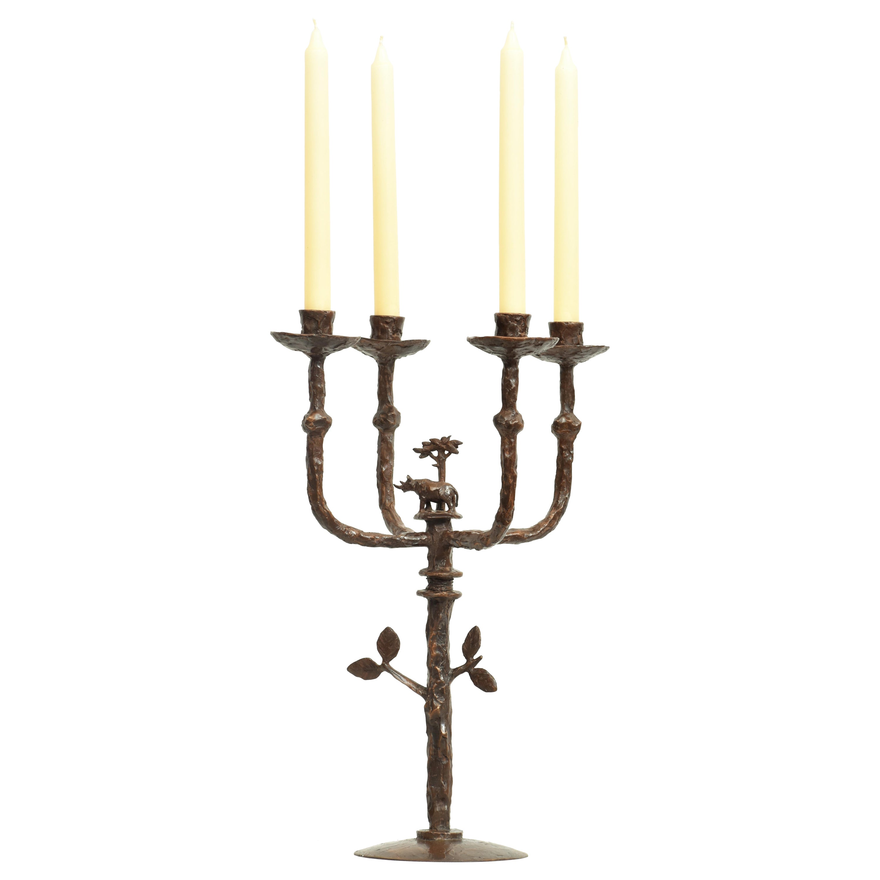 Rhino Candelabra in cast bronze - handmade