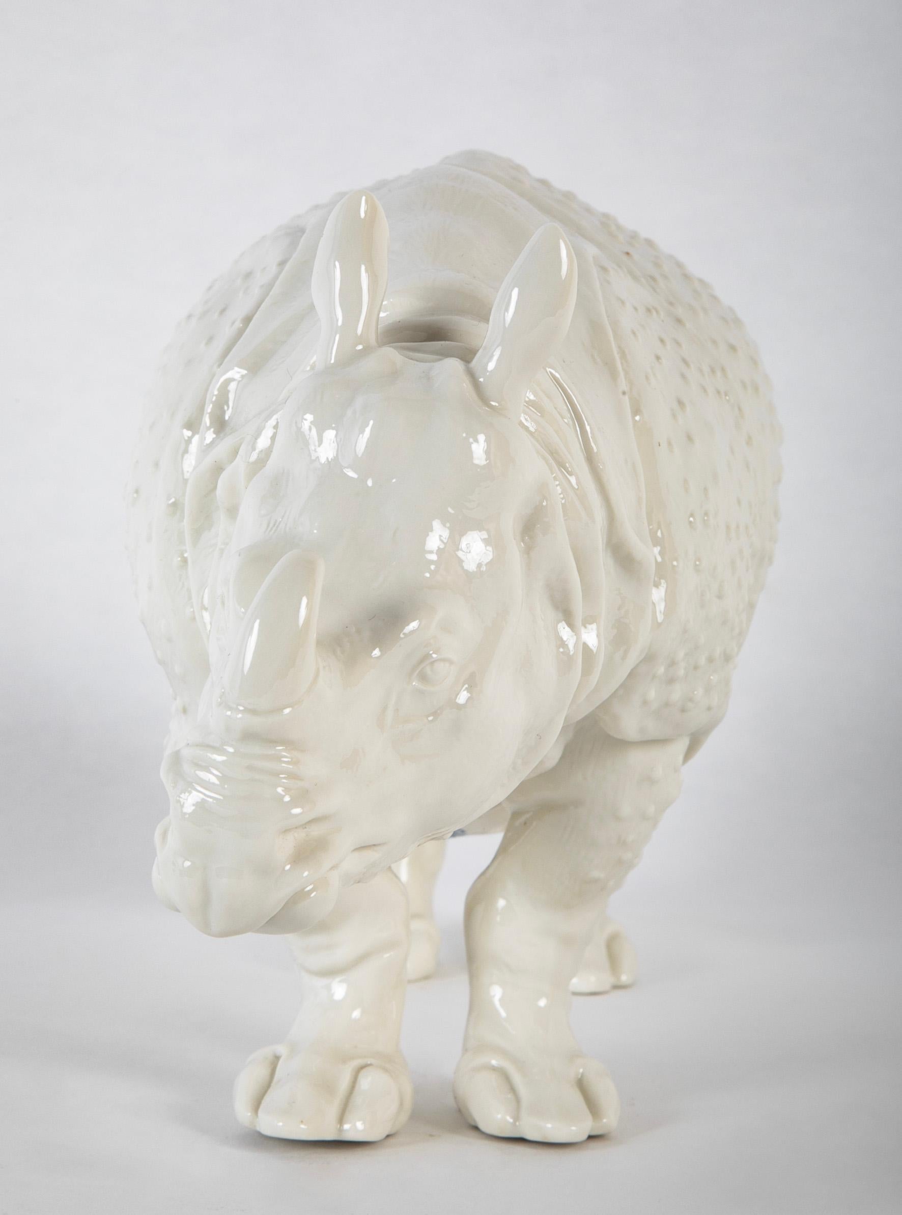 German Rhino Clara Nymphenburg Frankenthaler Model in White Glazed Porcelain For Sale