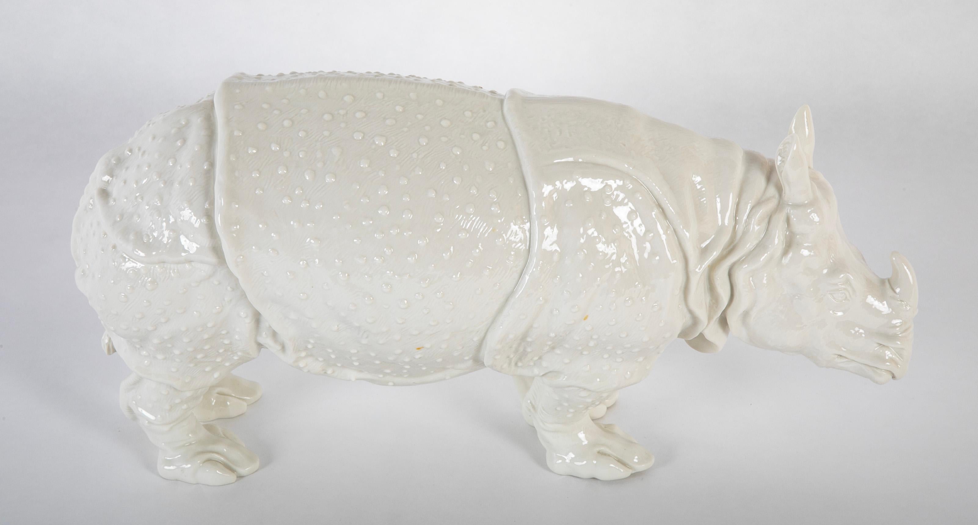 Rhino Clara Nymphenburg Frankenthaler Model in White Glazed Porcelain In Good Condition For Sale In Stamford, CT