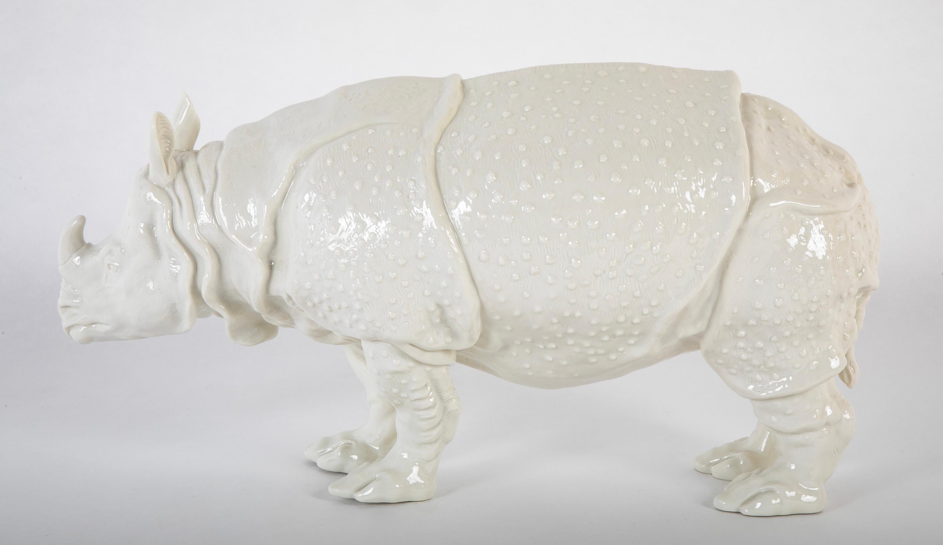 Rhino Clara Nymphenburg Frankenthaler Model in White Glazed Porcelain For Sale 3