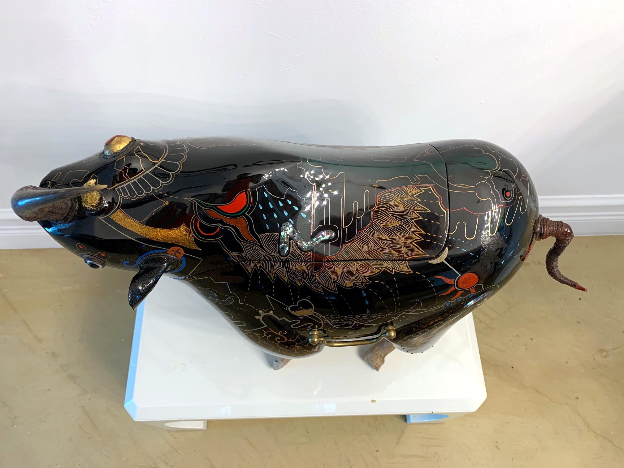 Japonais Rhino Art contemporain japonais en laque de Someya Satoshi en vente