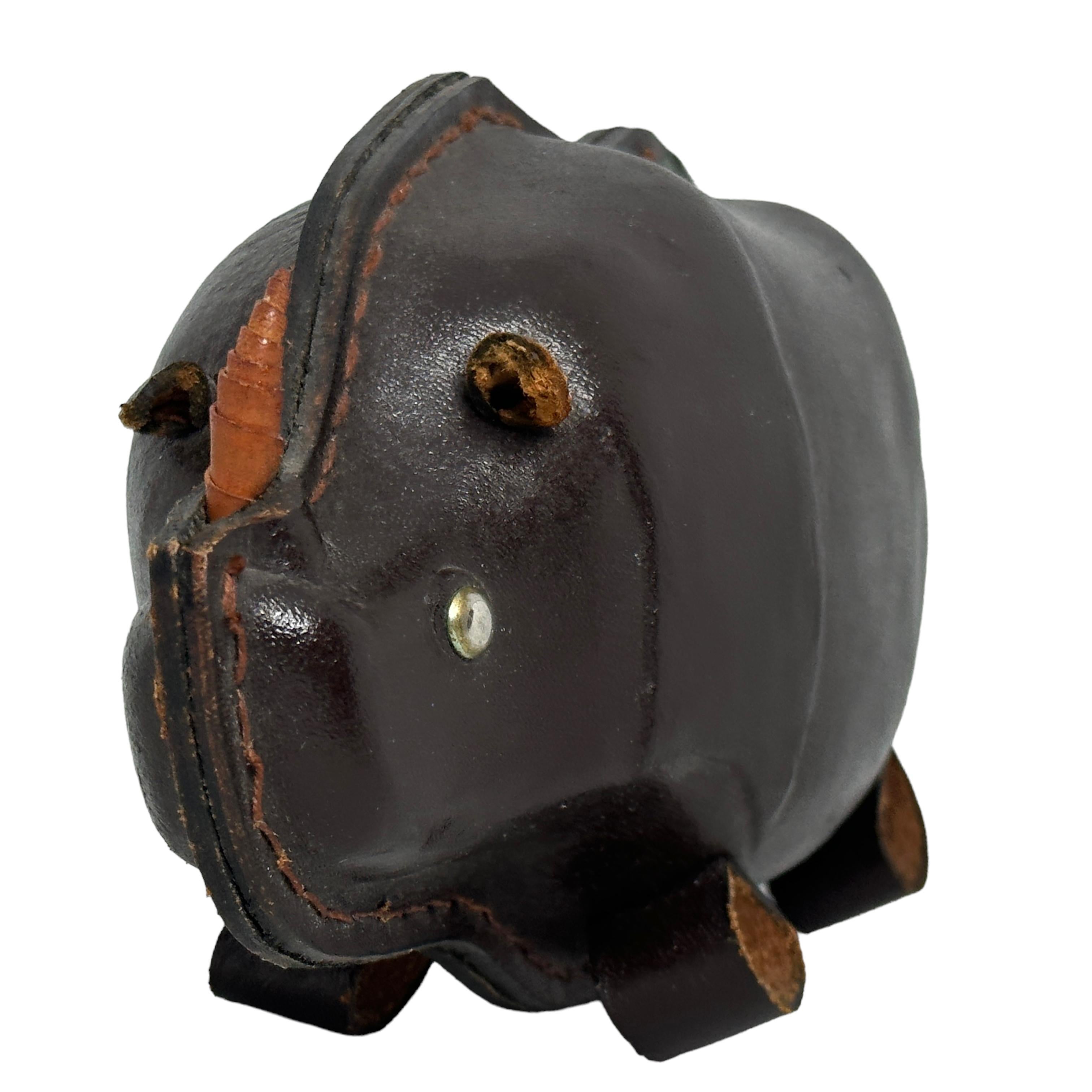 German Rhino Money Box Piggy Bank Made of Leather Mid-Century Modern, 1970s For Sale