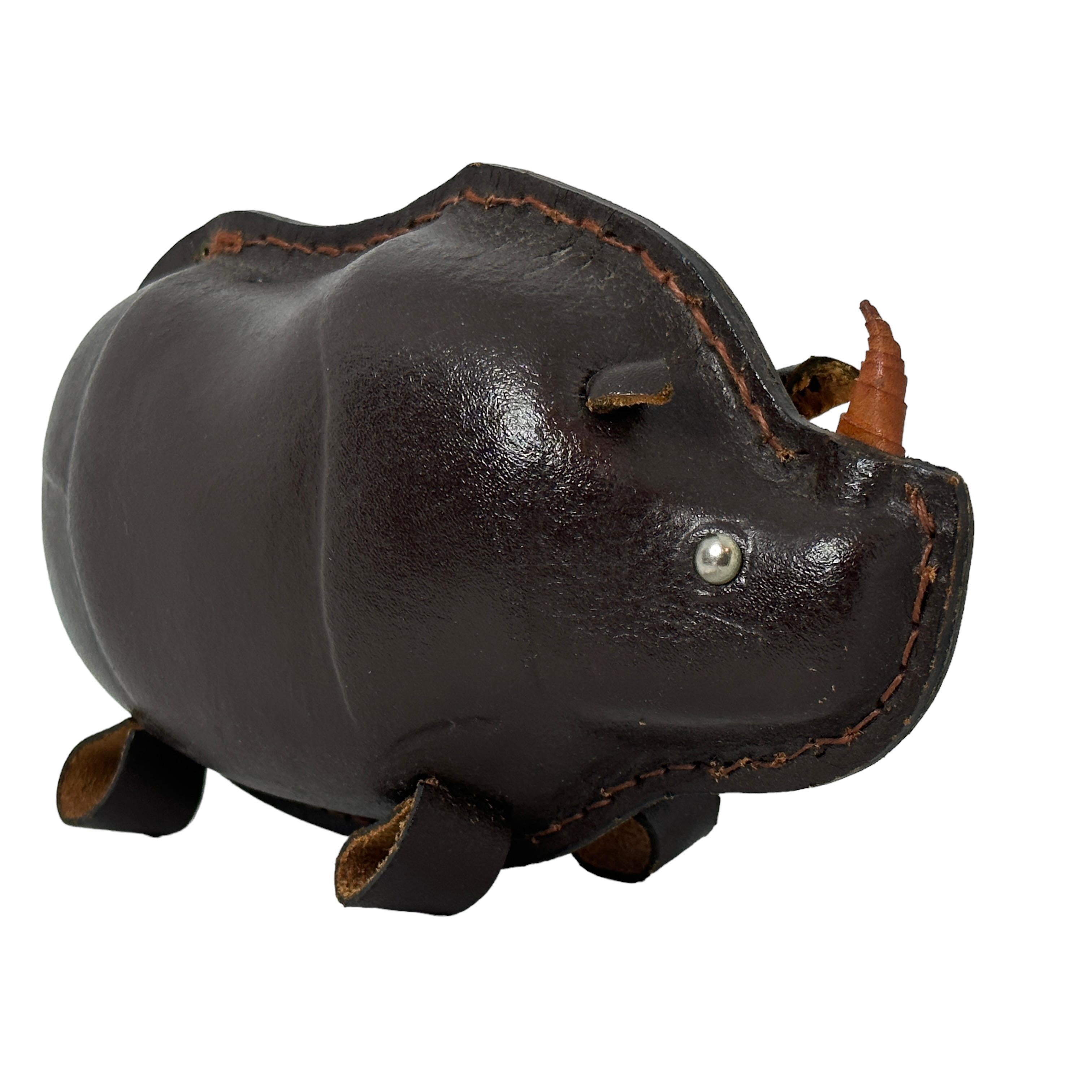 Rhino Money Box Piggy Bank Made of Leather Mid-Century Modern, 1970s In Good Condition For Sale In Nuernberg, DE