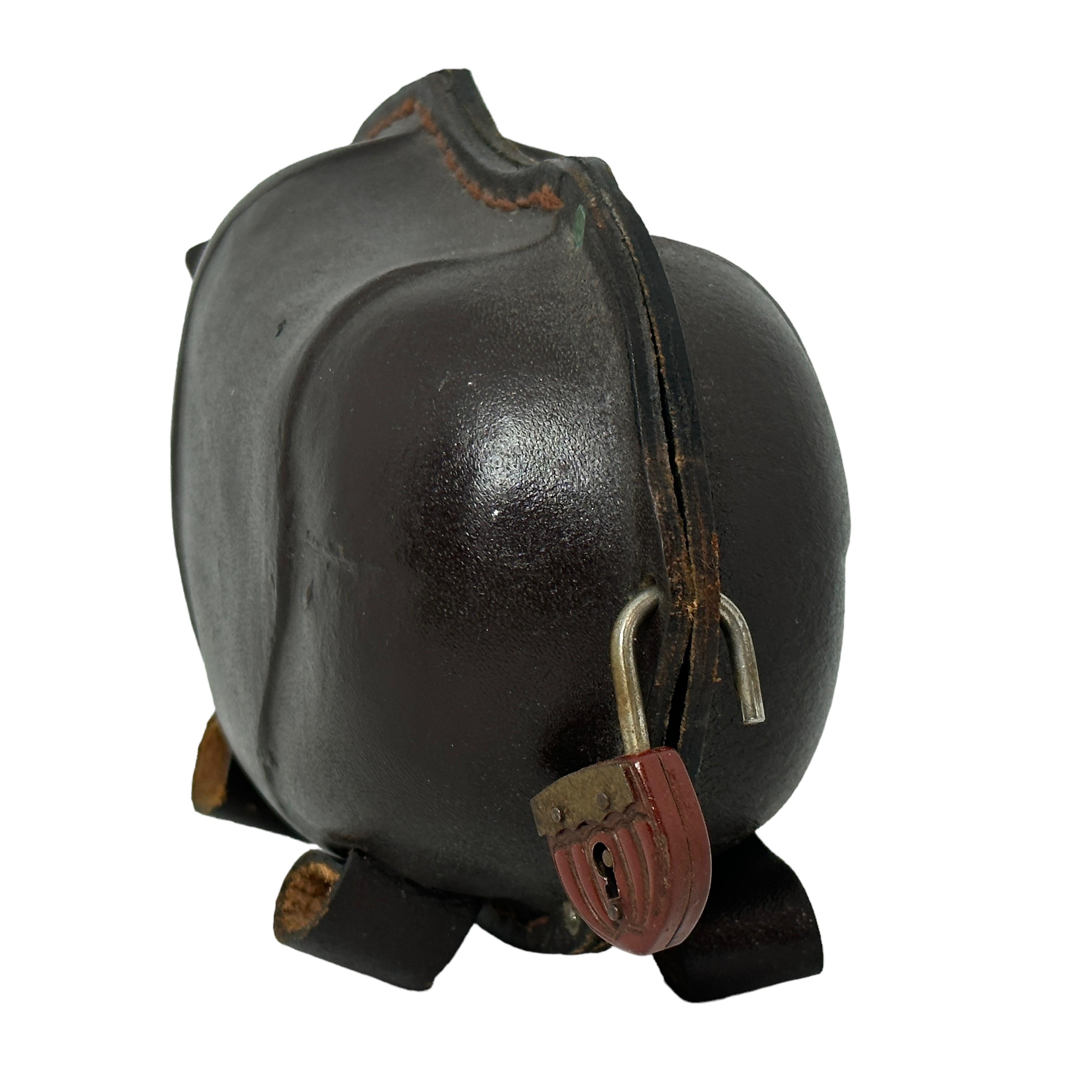 Metal Rhino Money Box Piggy Bank Made of Leather Mid-Century Modern, 1970s For Sale