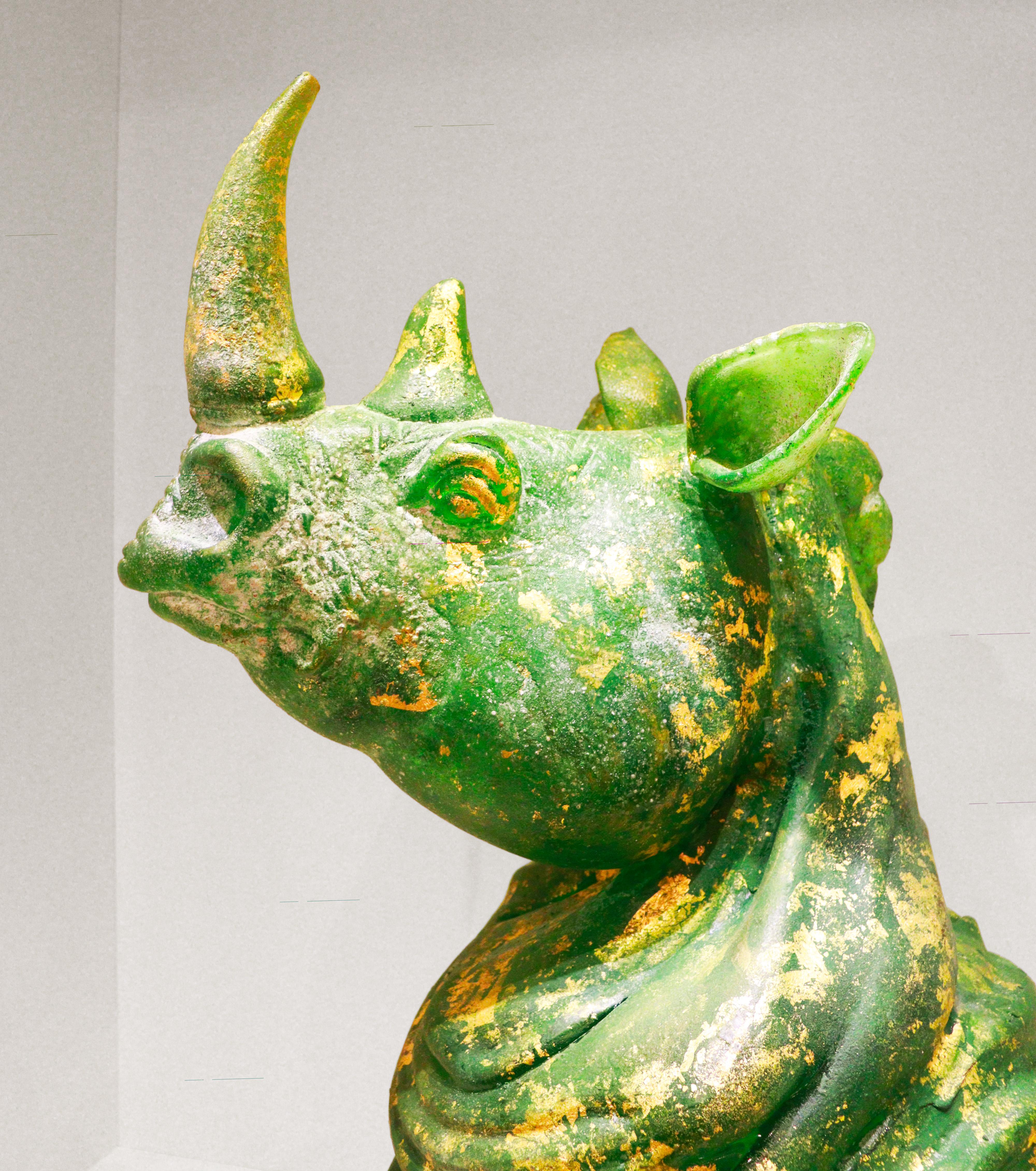 Nashorn-Skulptur grün Murano-Glas, Pino Signoretto und Seguso Vetri d'Arte (Handgefertigt) im Angebot