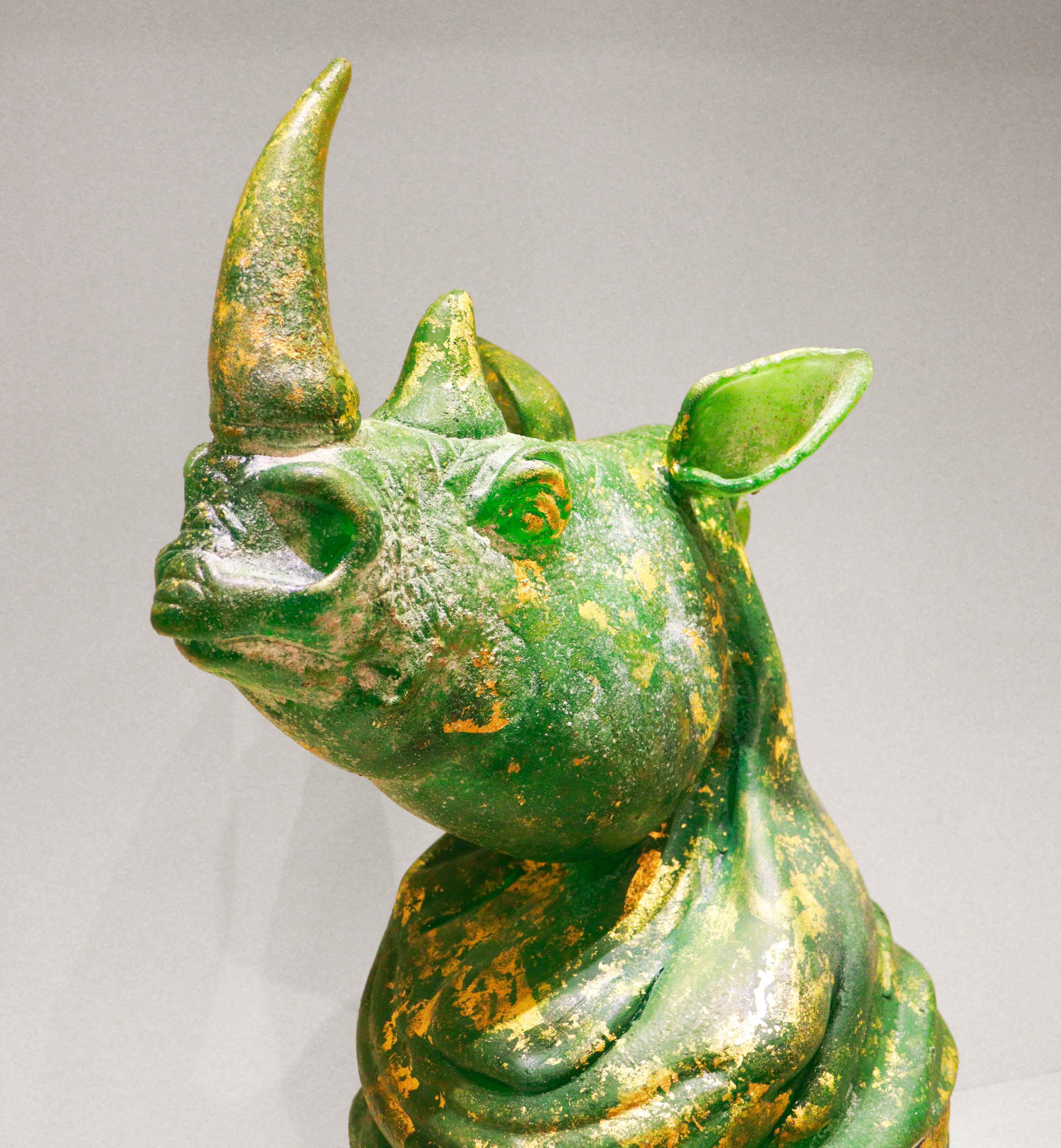 Nashorn-Skulptur grün Murano-Glas, Pino Signoretto und Seguso Vetri d'Arte im Zustand „Hervorragend“ im Angebot in Murano-Venice, IT