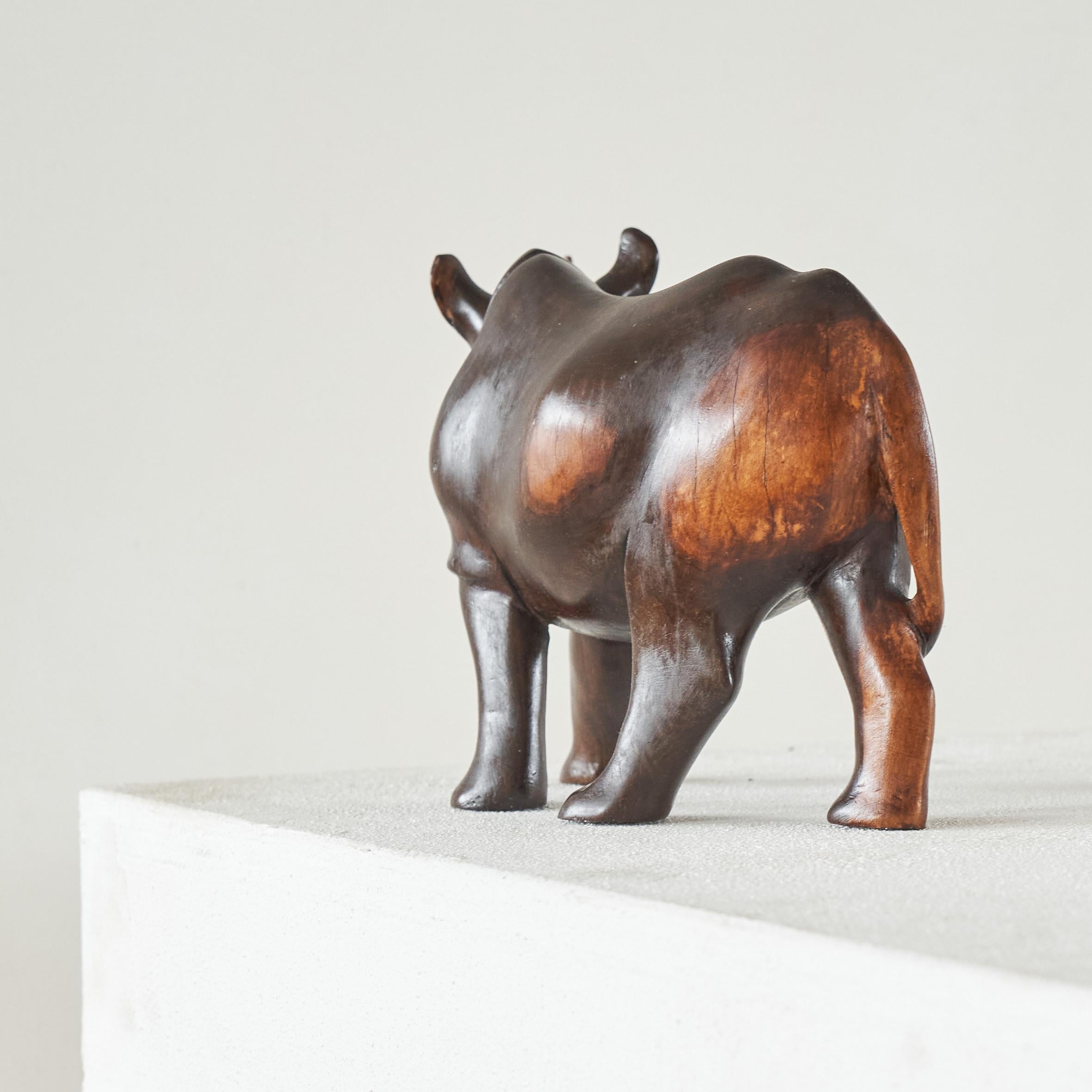 Mid-Century Modern Rhino Sculpture in Carved Wood 1950s For Sale