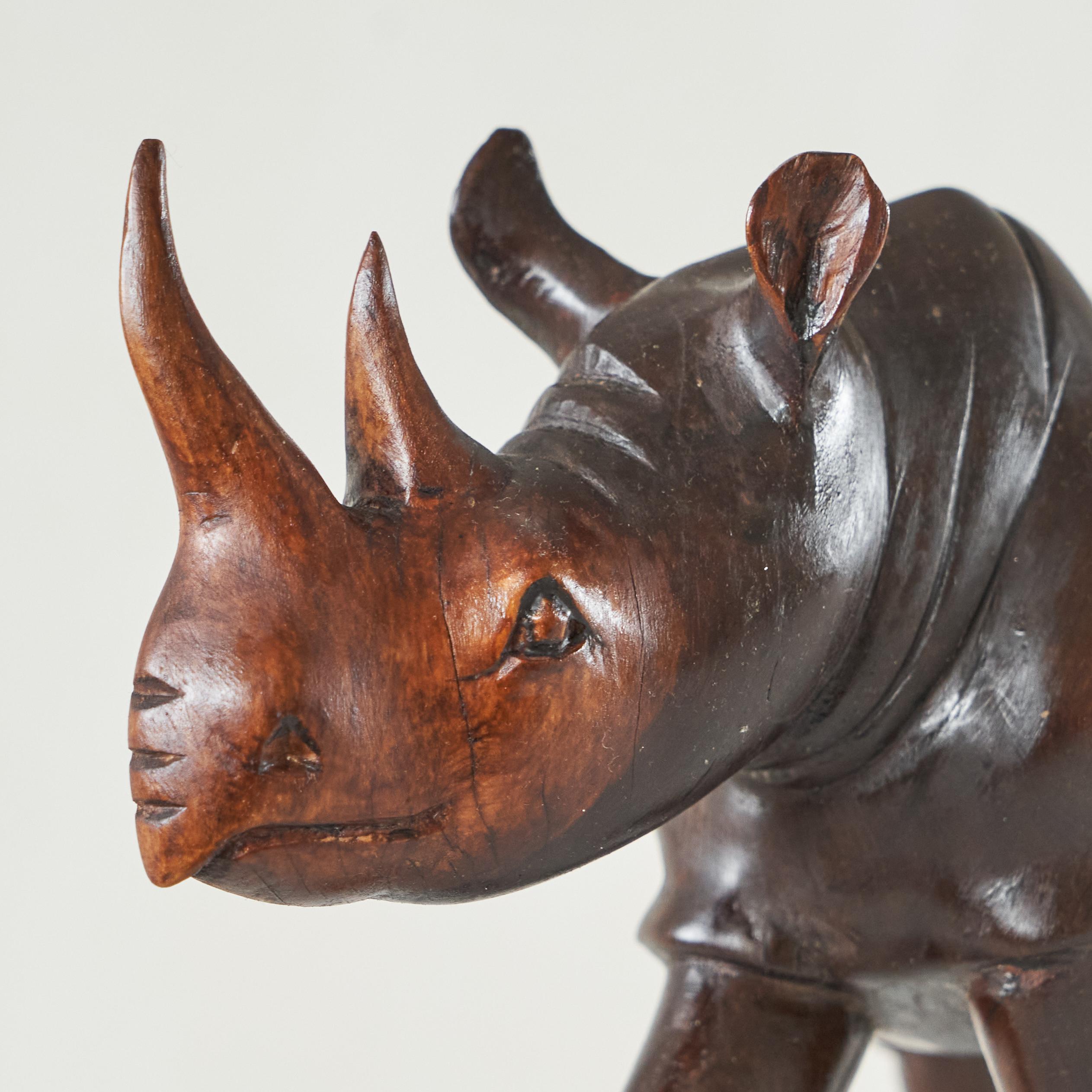 European Rhino Sculpture in Carved Wood 1950s For Sale
