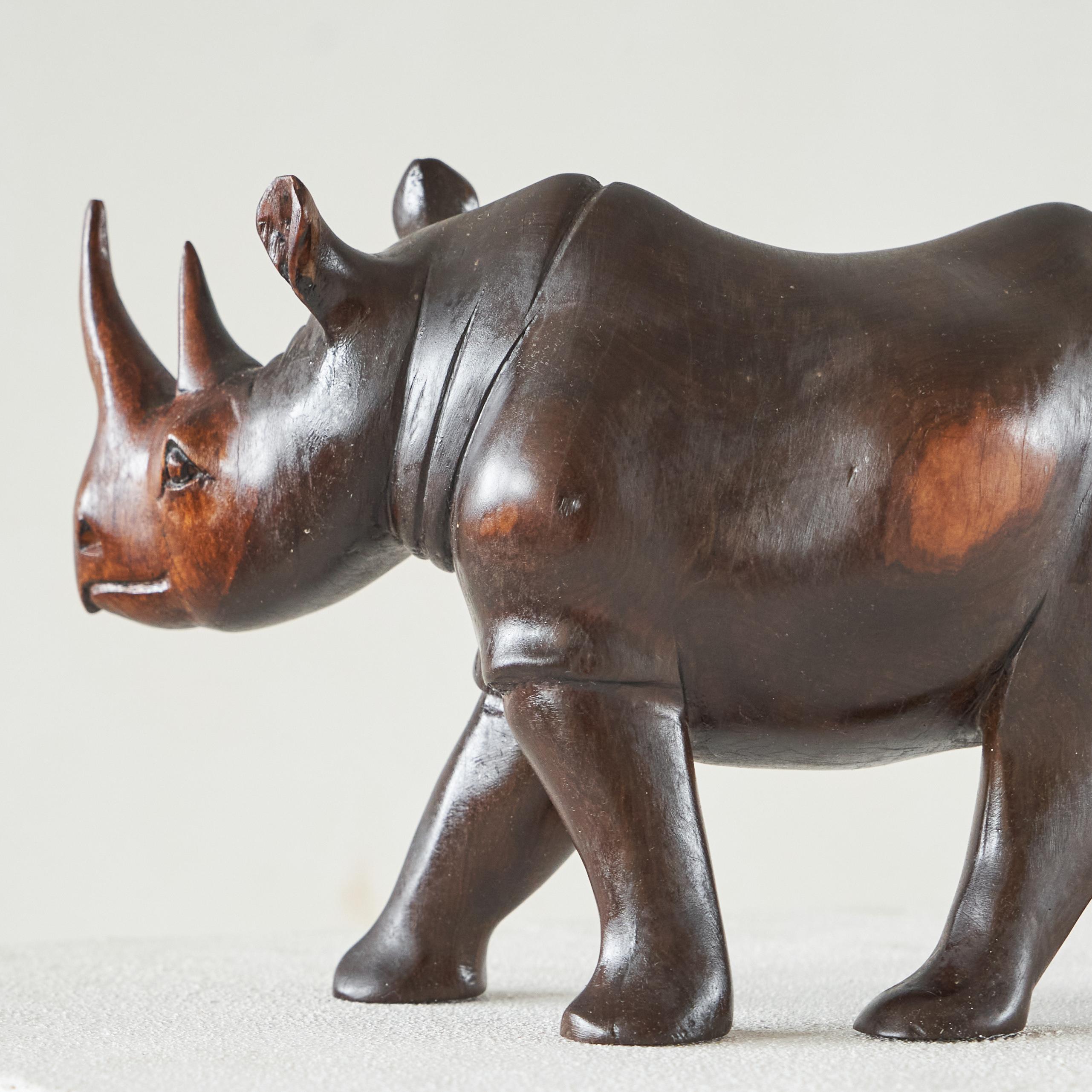 Hand-Crafted Rhino Sculpture in Carved Wood 1950s For Sale