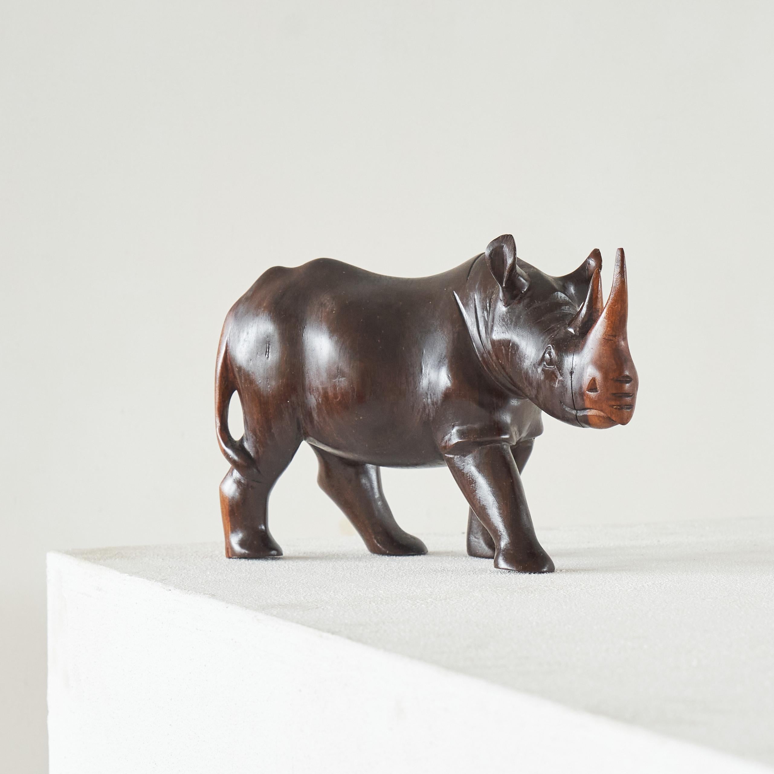 20th Century Rhino Sculpture in Carved Wood 1950s For Sale