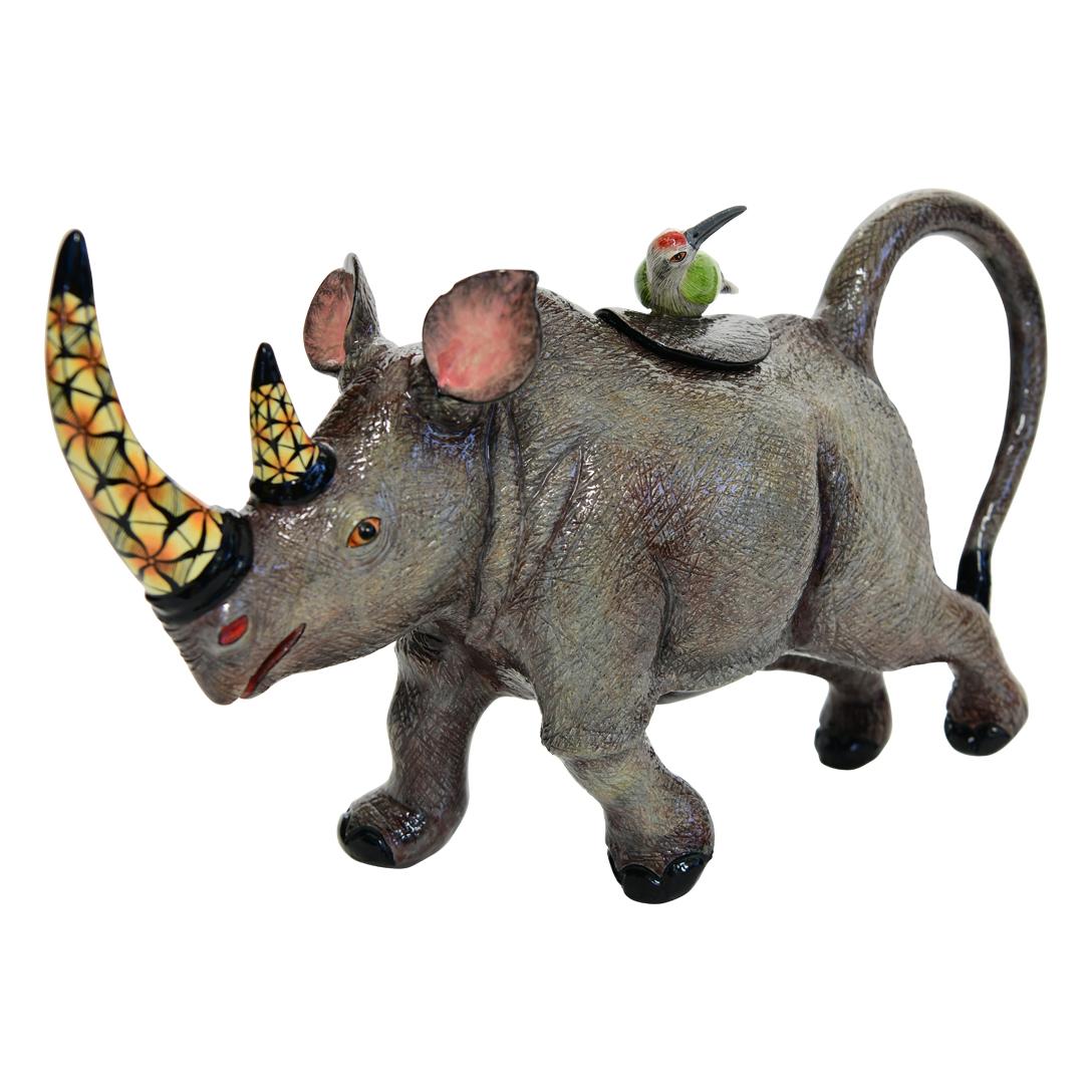 African Hand-made Ceramic Rhino Teapot, made in South Africa