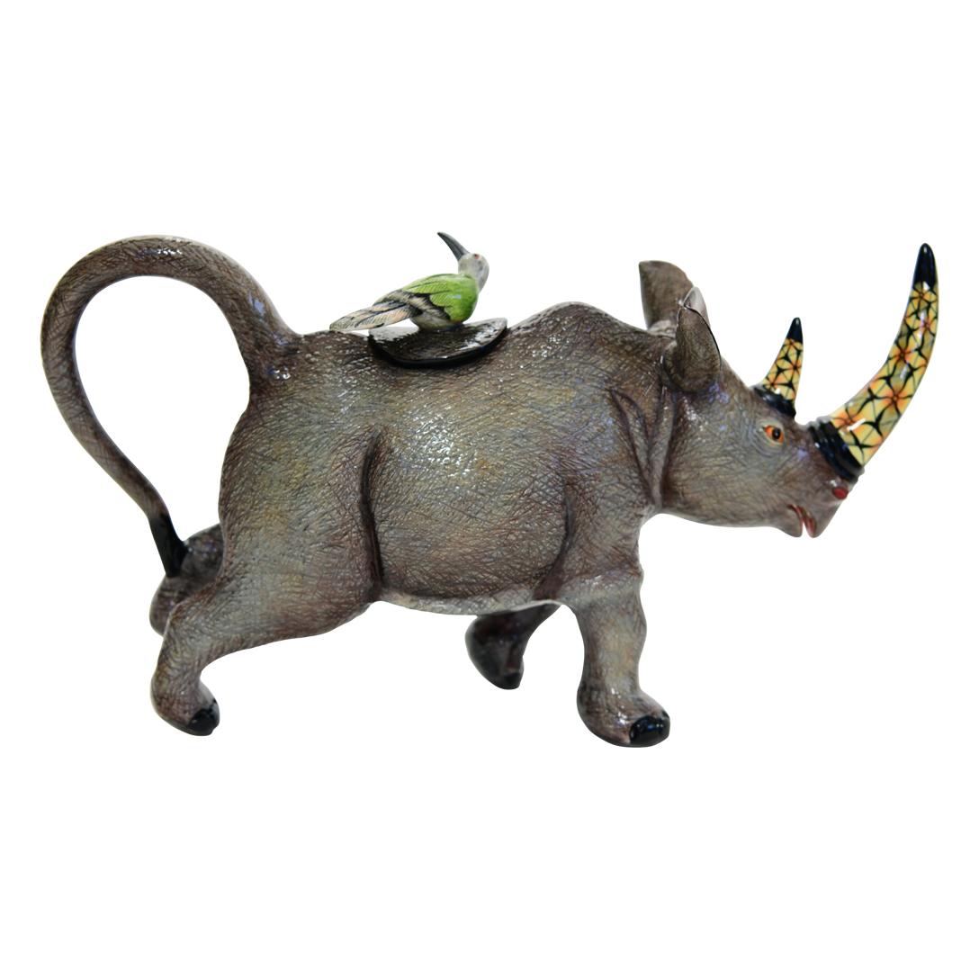 Hand-made Ceramic Rhino Teapot, made in South Africa In New Condition In North Miami, FL