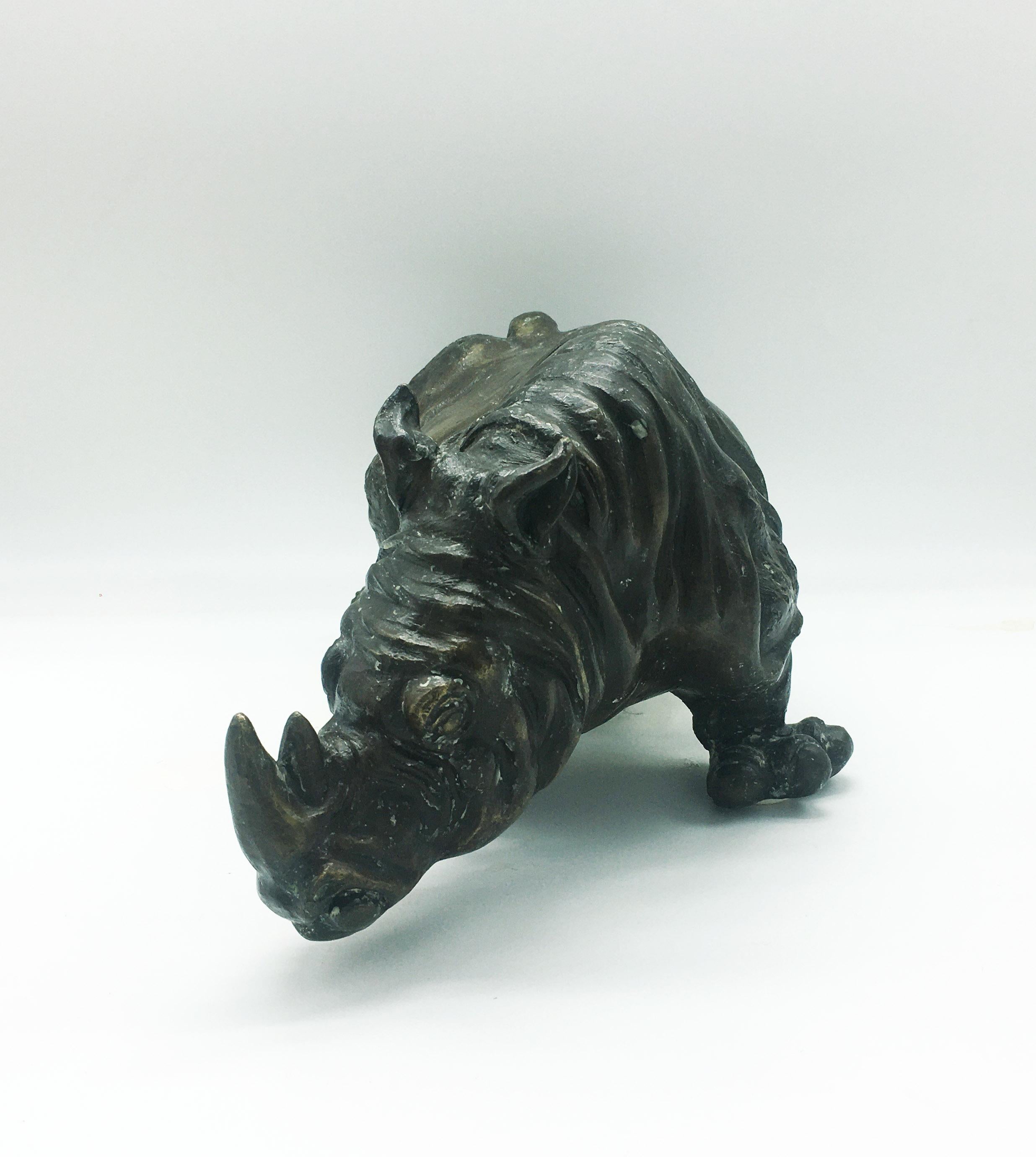 Mid-Century Modern Rhinoceros Bronze Sculpture