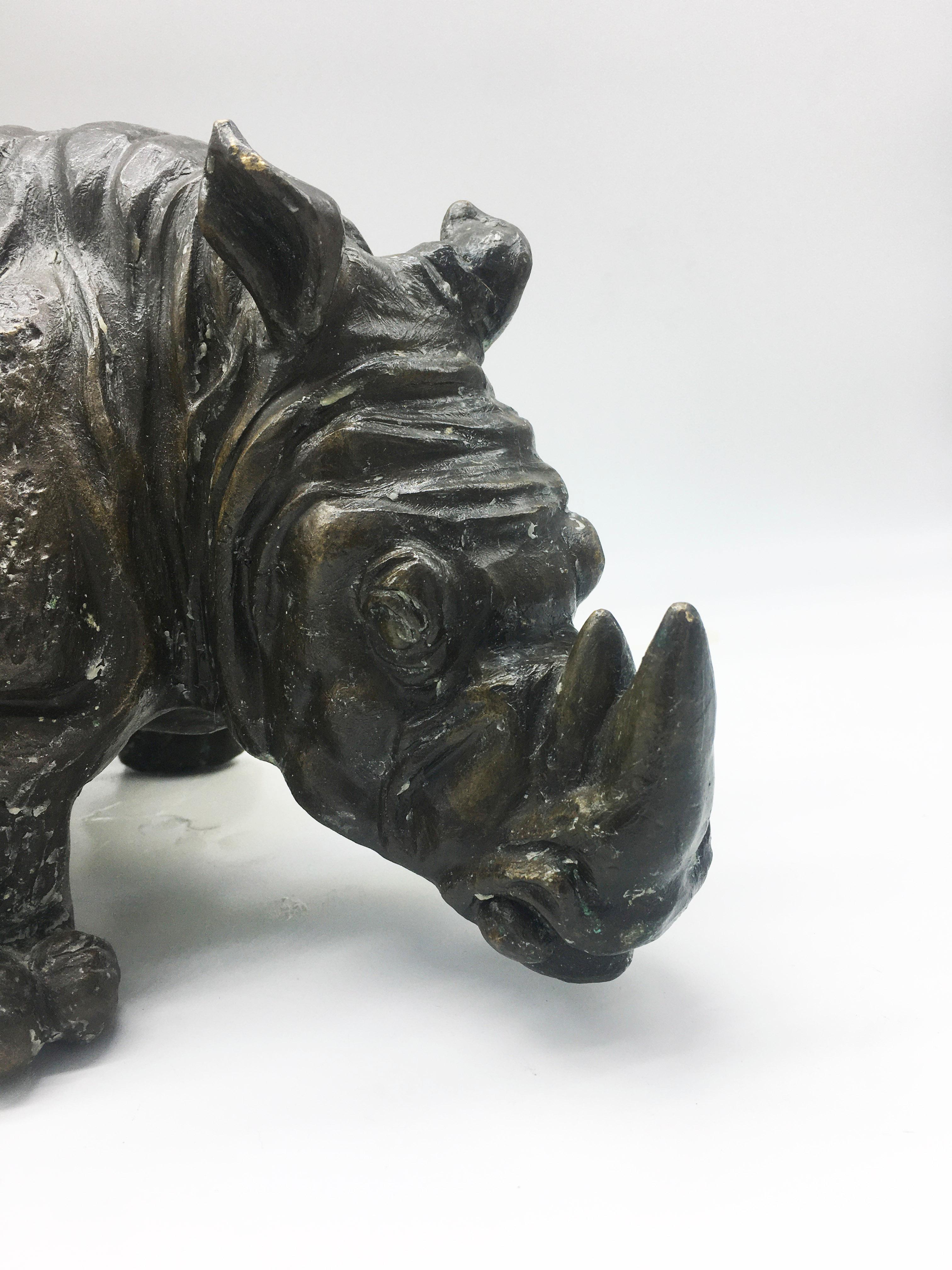 Rhinoceros Bronze Sculpture In Good Condition In Naples, IT