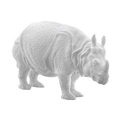 Rhinoceros Clara Animal Figure in White Biscuit Porcelain by Nymphenburg