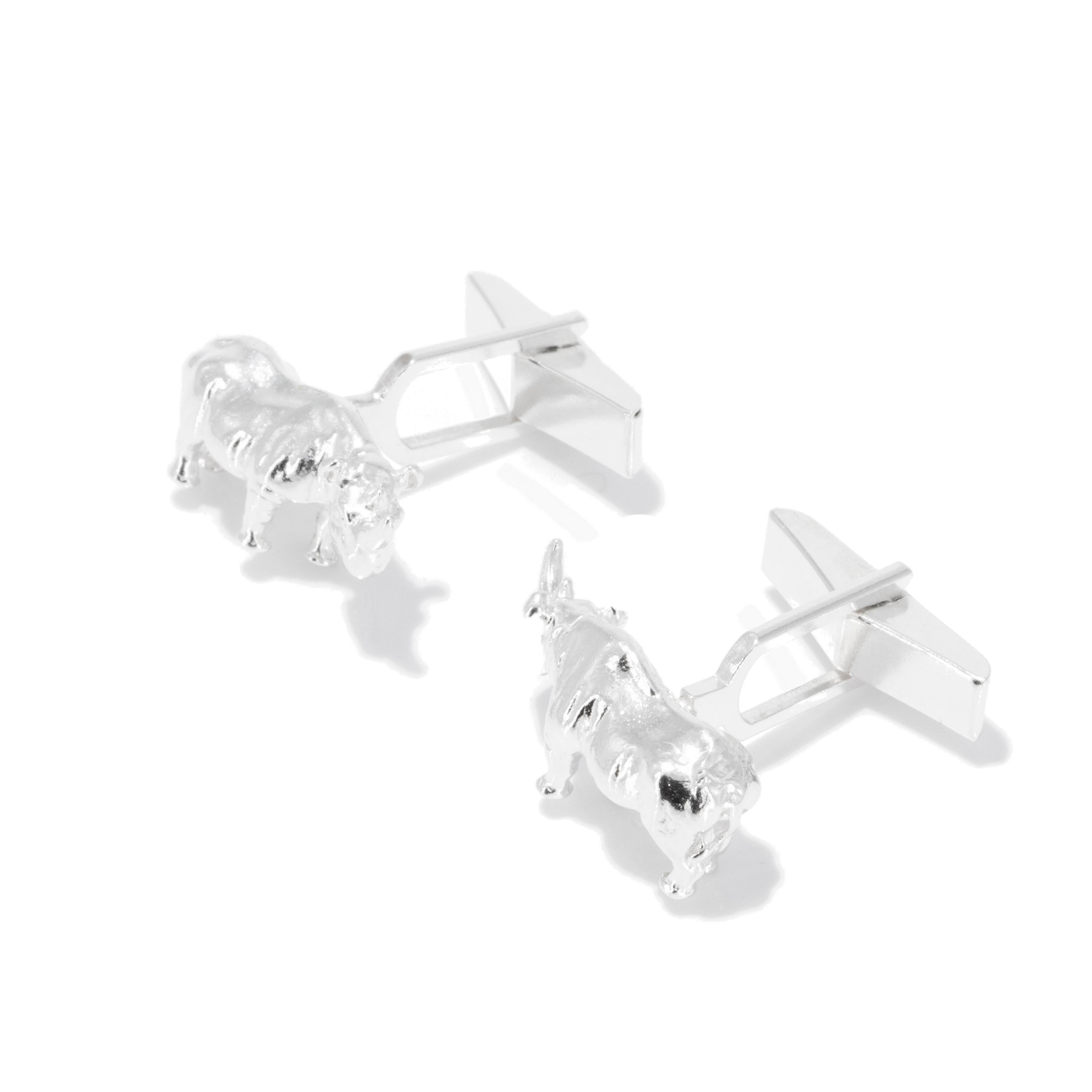 Contemporary Rhinoceros Cufflinks in Solid Sterling Silver For Sale