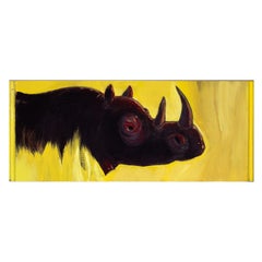 Rhinoceros In The Dry Grass Of The Savannah Enamel Painting On Wood