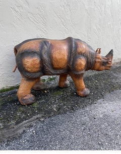 Whimsical Rhinoceros Leather Footstool, Antique Style, 20th Century