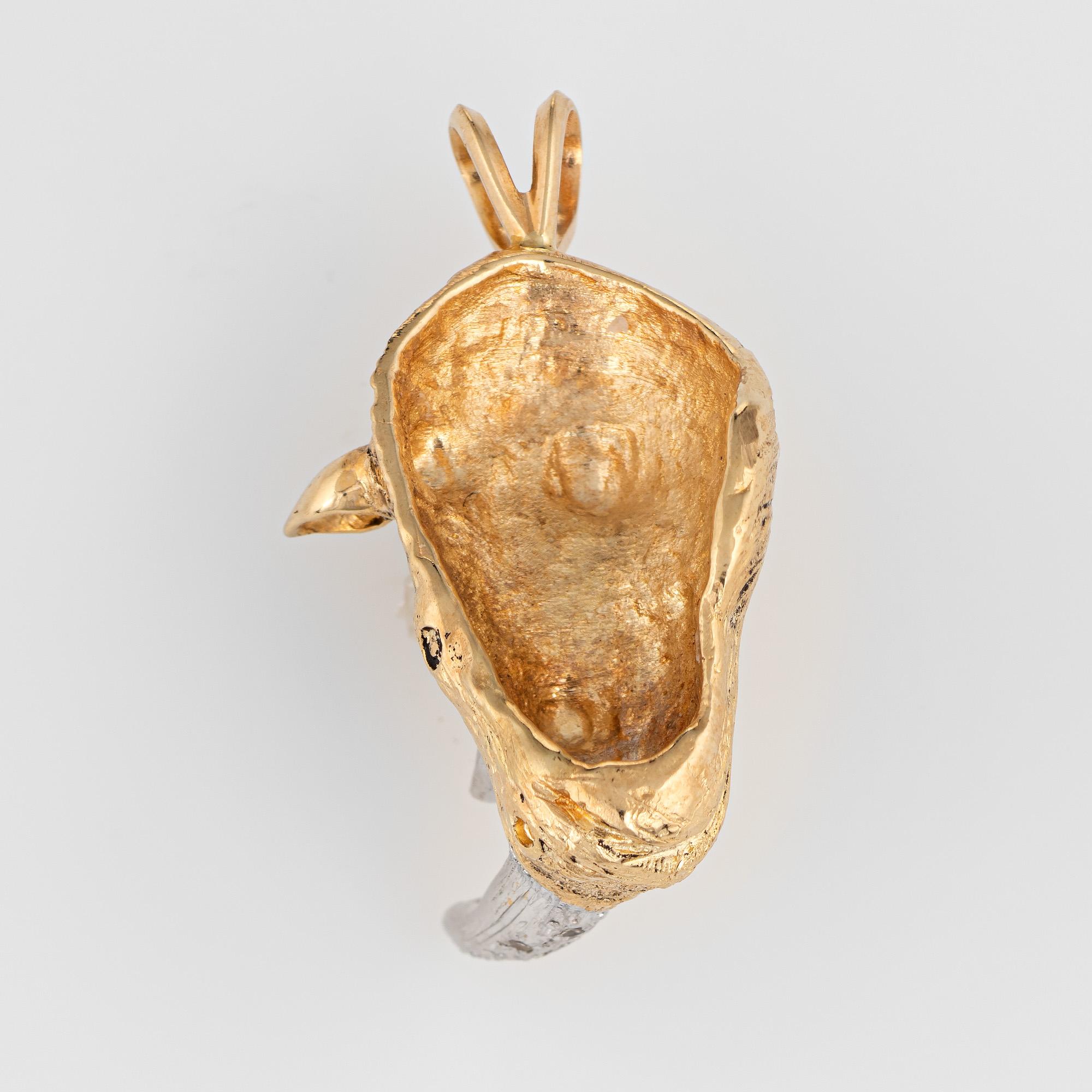 Modern Rhinoceros Pendant Diamond Tusk Vintage 14k Yellow Gold Rhino Animal Jewelry   For Sale