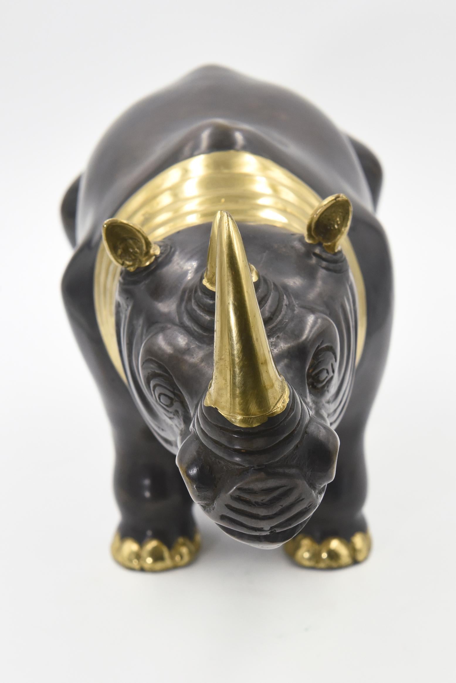 20th Century Rhinoceros Rhino Bronze Figurine Sculpture