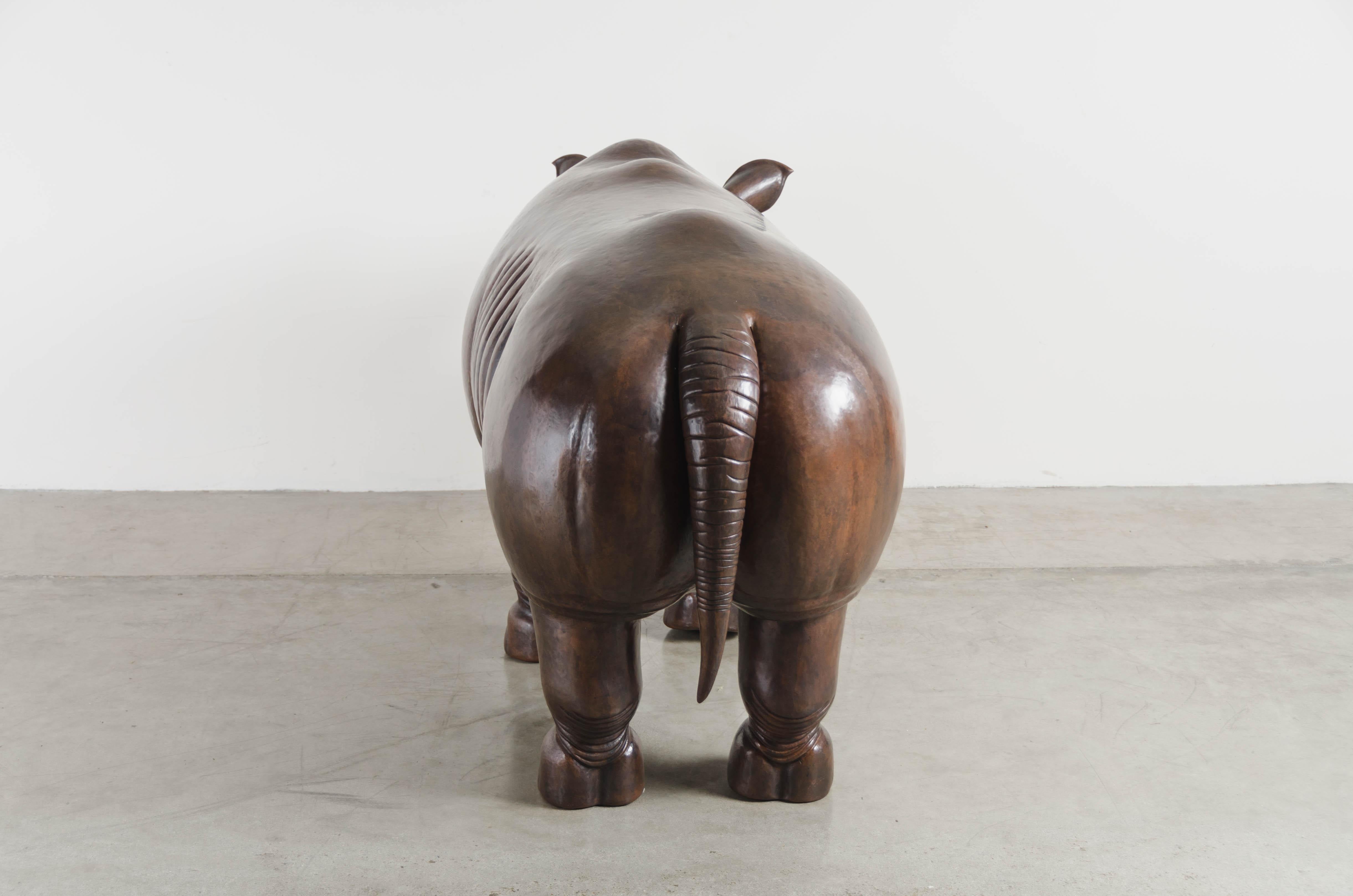 Repoussé Rhinoceros Sculpture, Antique Copper by Robert Kuo, One of a Kind For Sale