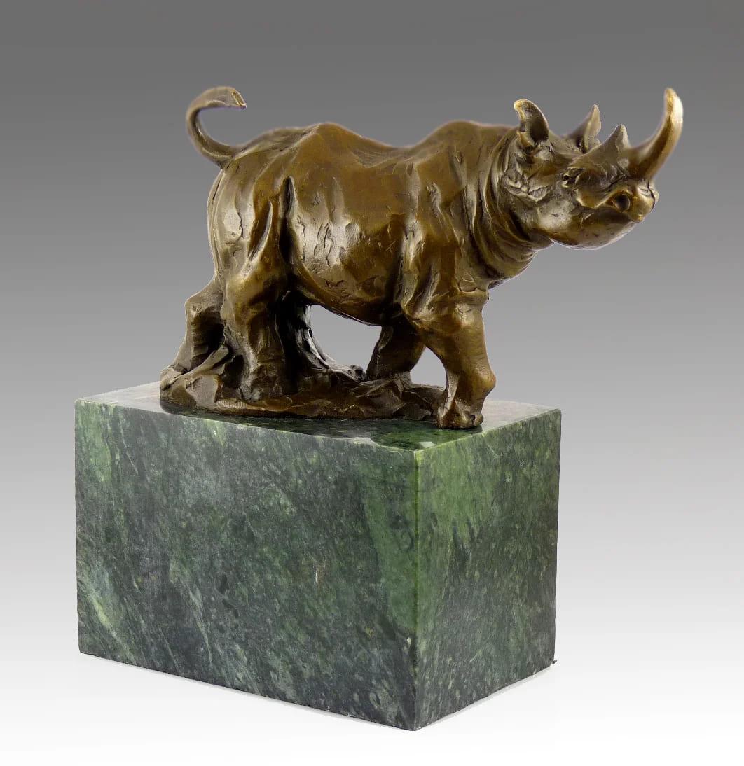 French Rhinoceros Sculpture – Authentic Bronze Statue – Signed Milo For Sale