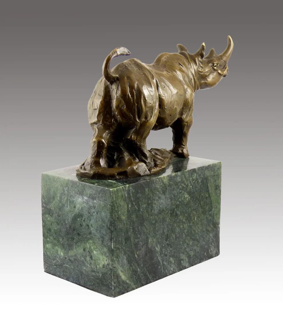 Patinated Rhinoceros Sculpture – Authentic Bronze Statue – Signed Milo For Sale