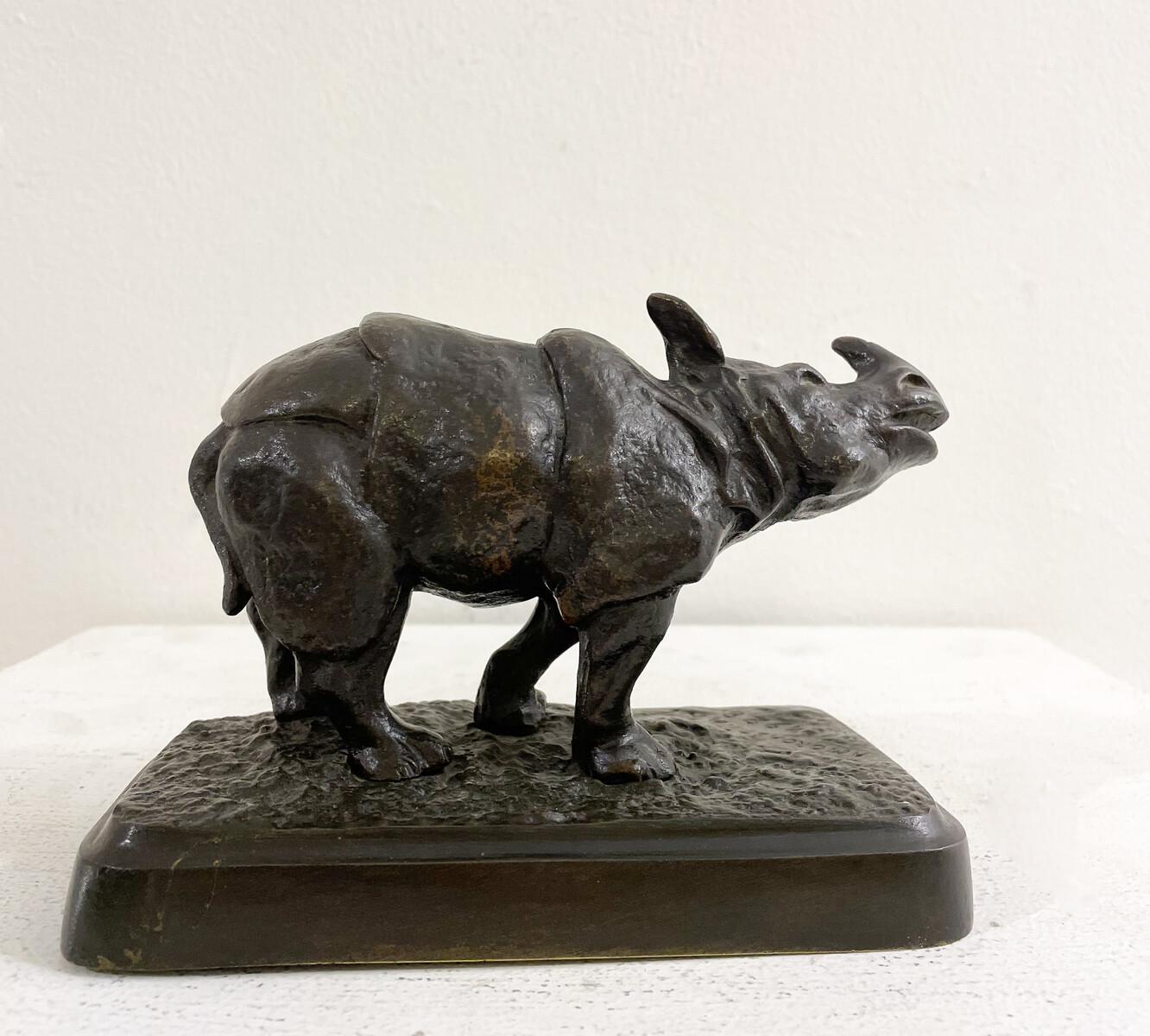 Early 20th Century Rhinoceros Sculpture by Antonio Amorgasti, Bronze Signed and Dated, 1928 For Sale