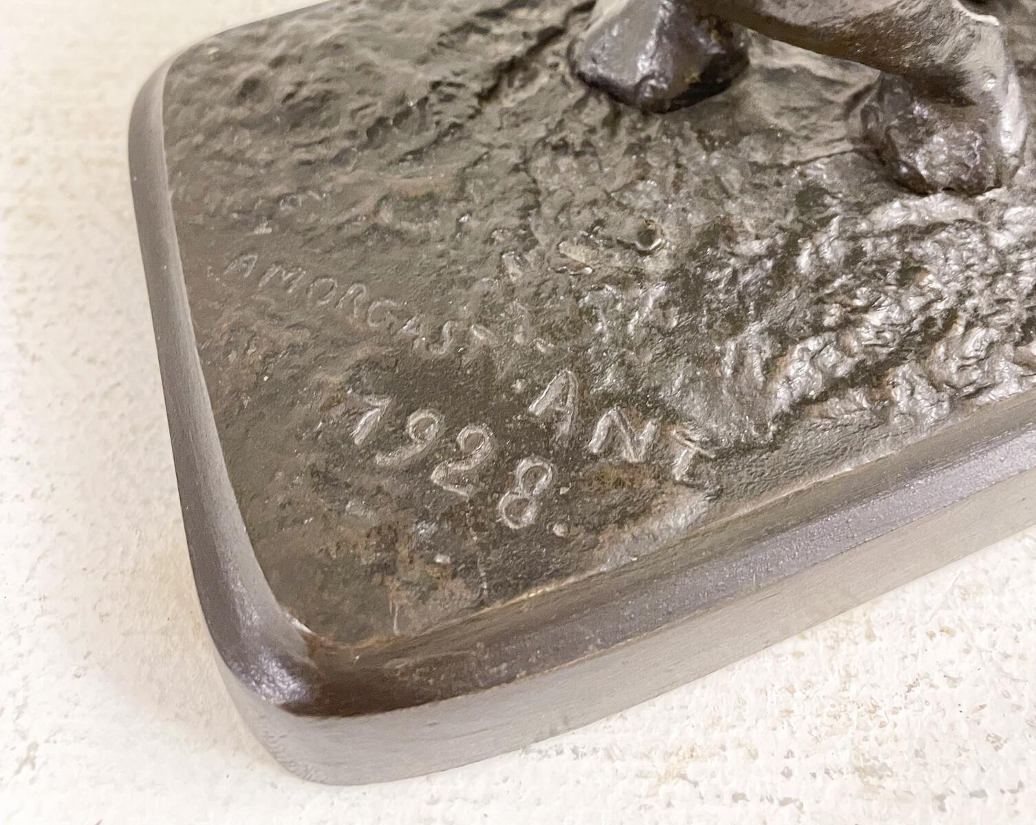 Rhinoceros Sculpture by Antonio Amorgasti, Bronze Signed and Dated, 1928 1