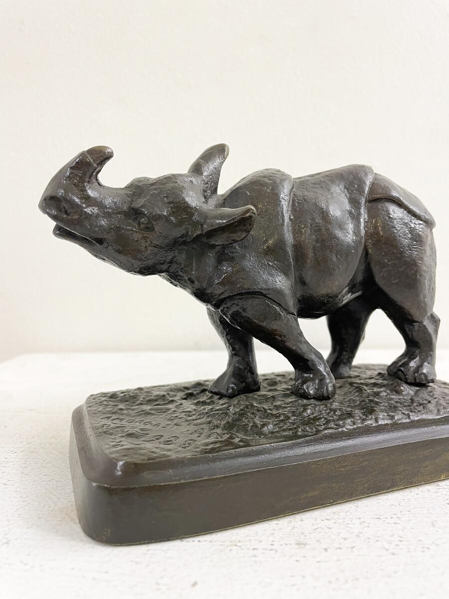 Rhinoceros Sculpture by Antonio Amorgasti, Bronze Signed and Dated, 1928 For Sale 3