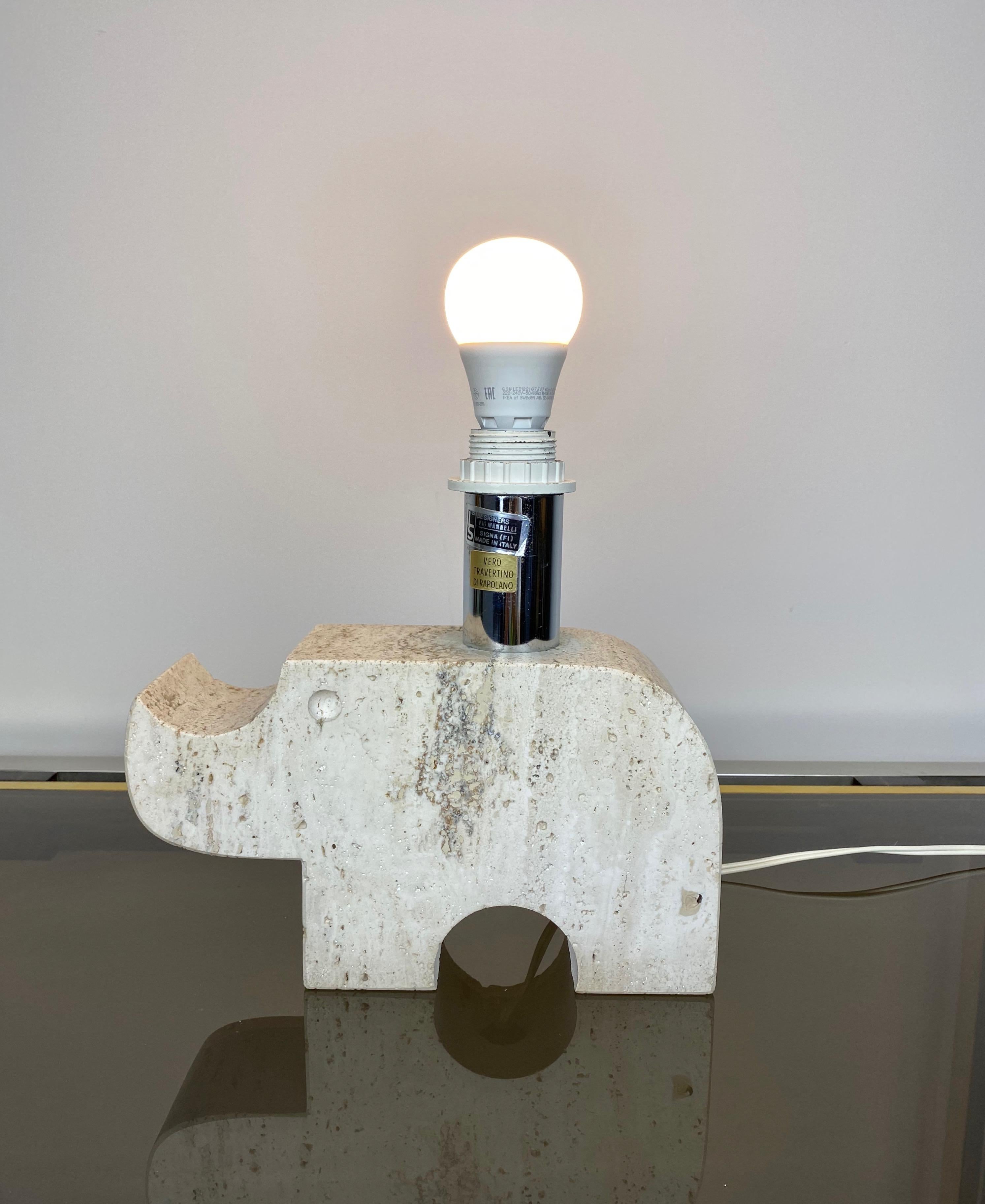 Rhinoceros Table Lamp in Travertine, Fratelli Mannelli, Italy, 1970s 3