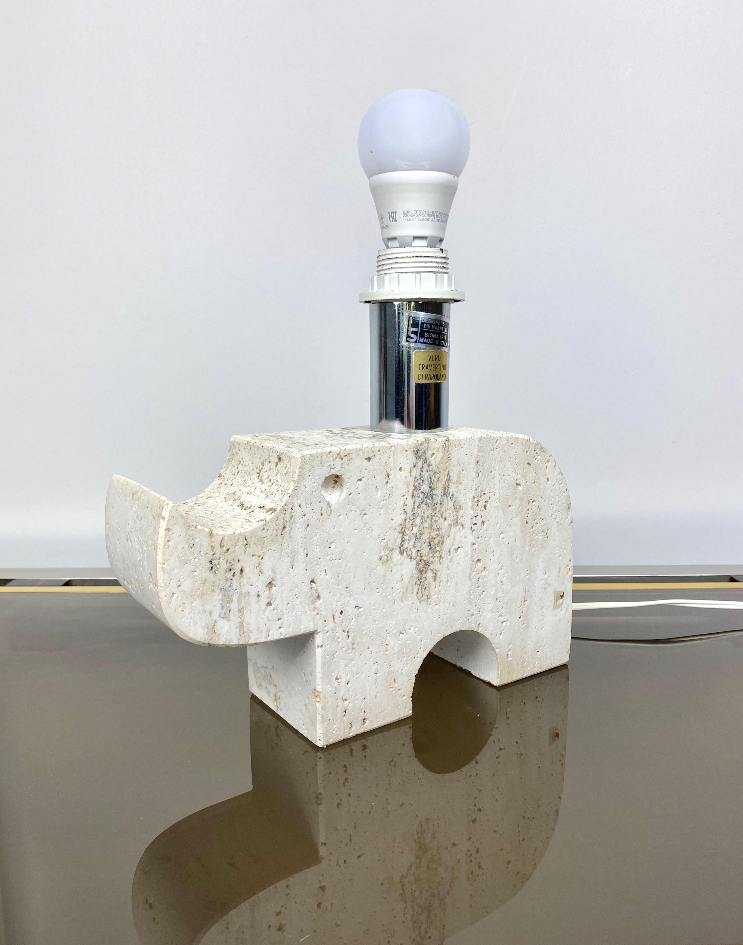 Rhinoceros Table Lamp in Travertine, Fratelli Mannelli, Italy, 1970s In Good Condition In Rome, IT