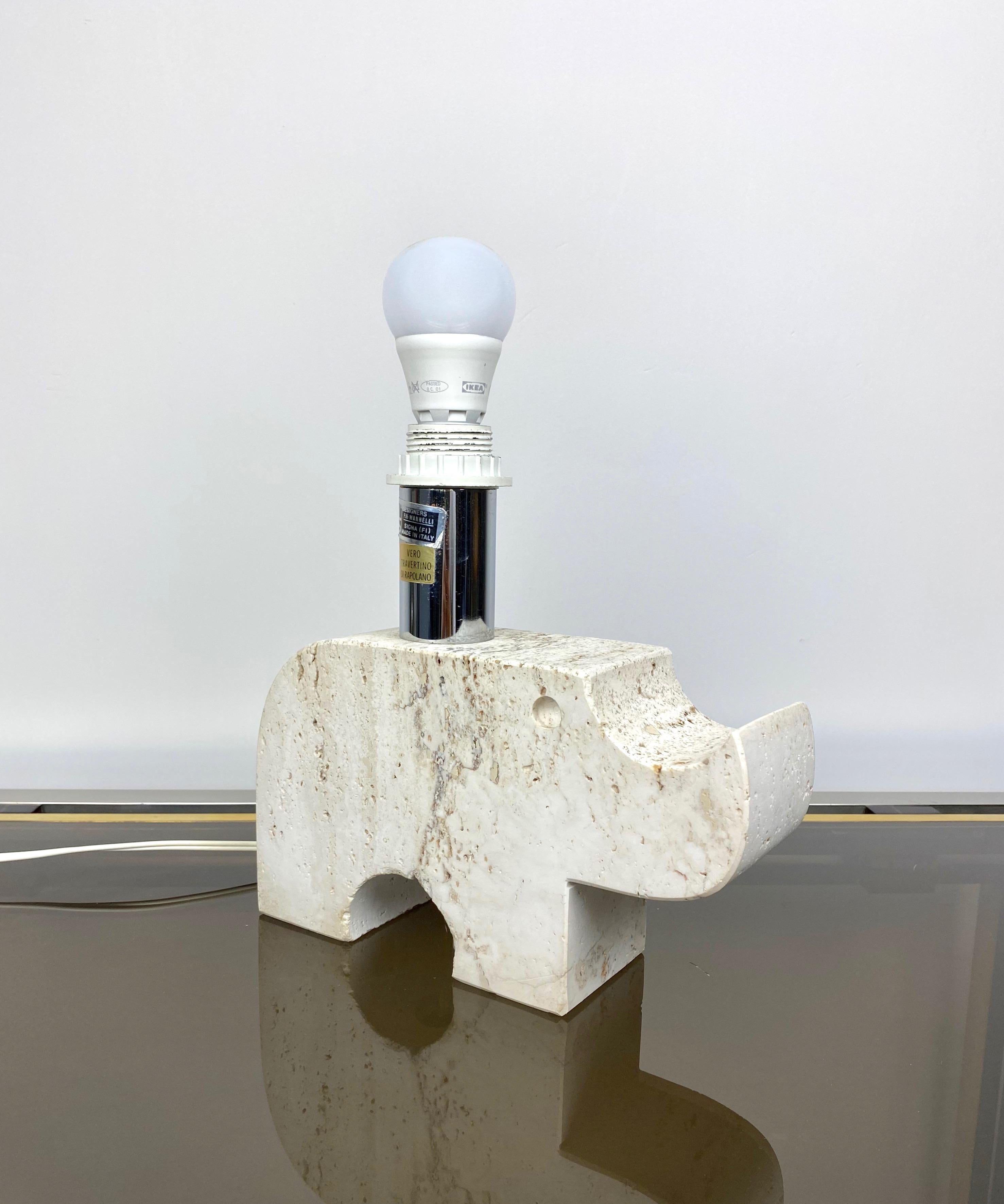 Late 20th Century Rhinoceros Table Lamp in Travertine, Fratelli Mannelli, Italy, 1970s