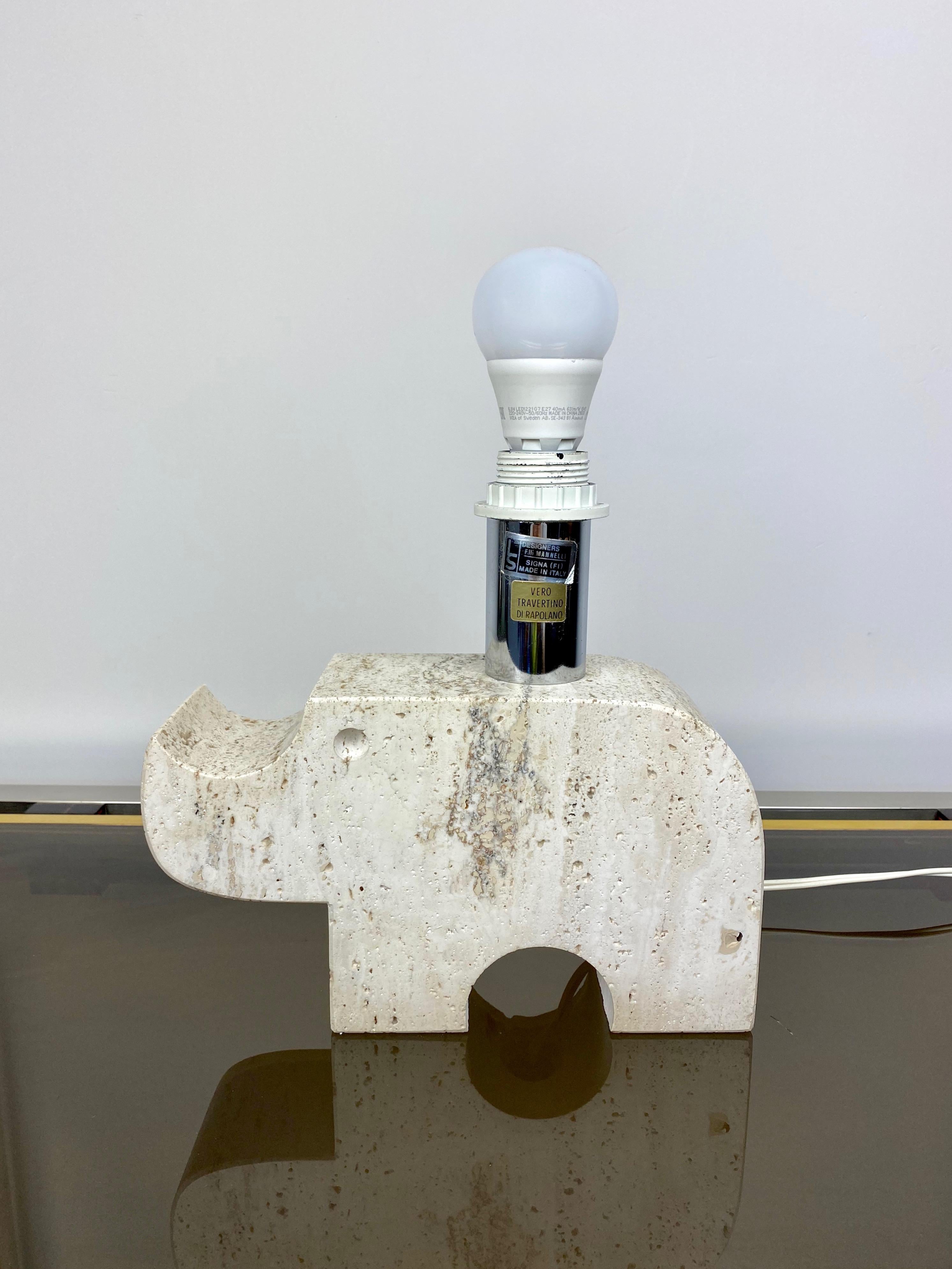 Rhinoceros Table Lamp in Travertine, Fratelli Mannelli, Italy, 1970s 1