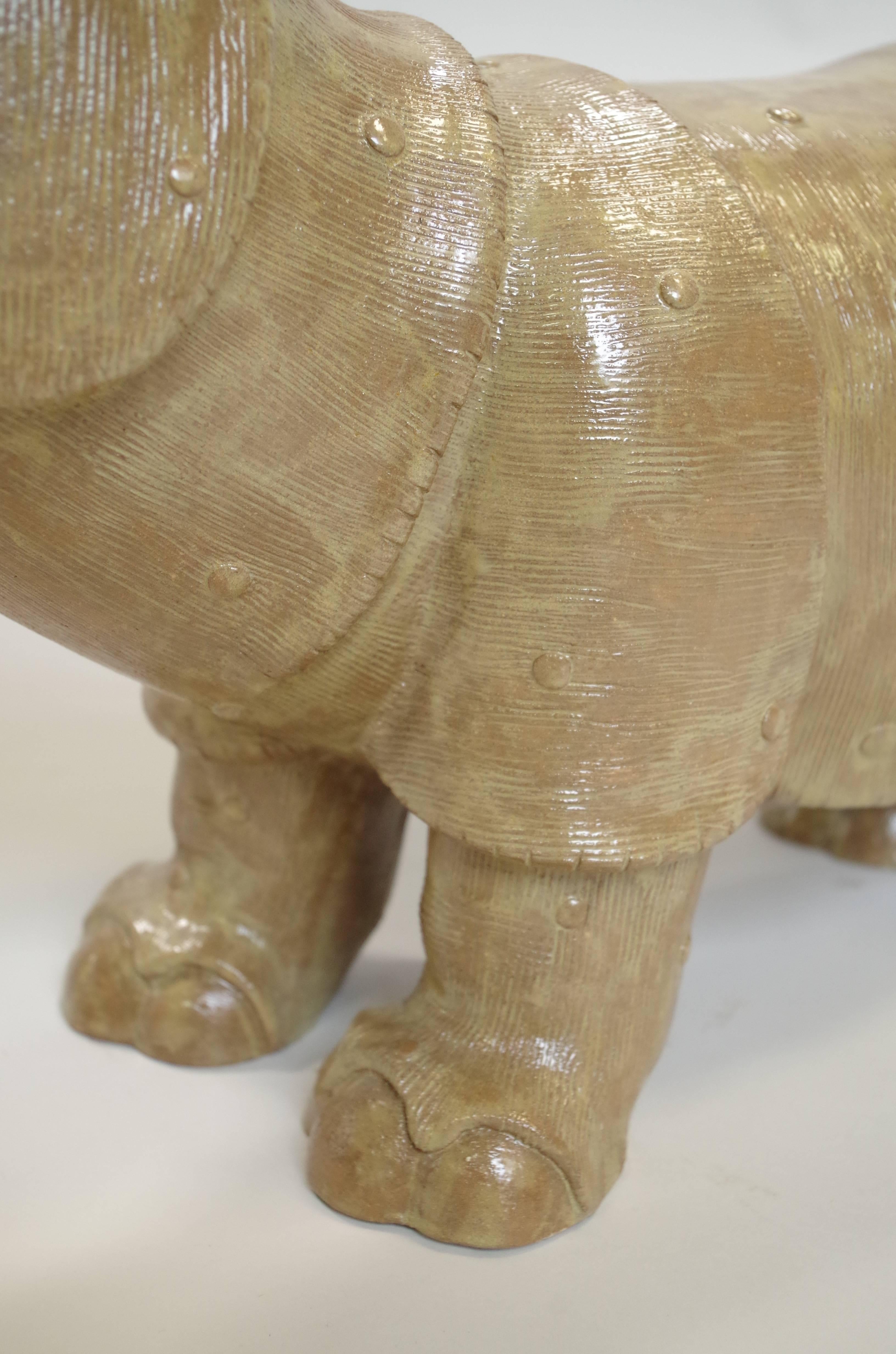 Rhinoceros, Glazed Stoneware Sculpture, French Artist In Excellent Condition In Saint-Ouen, FR