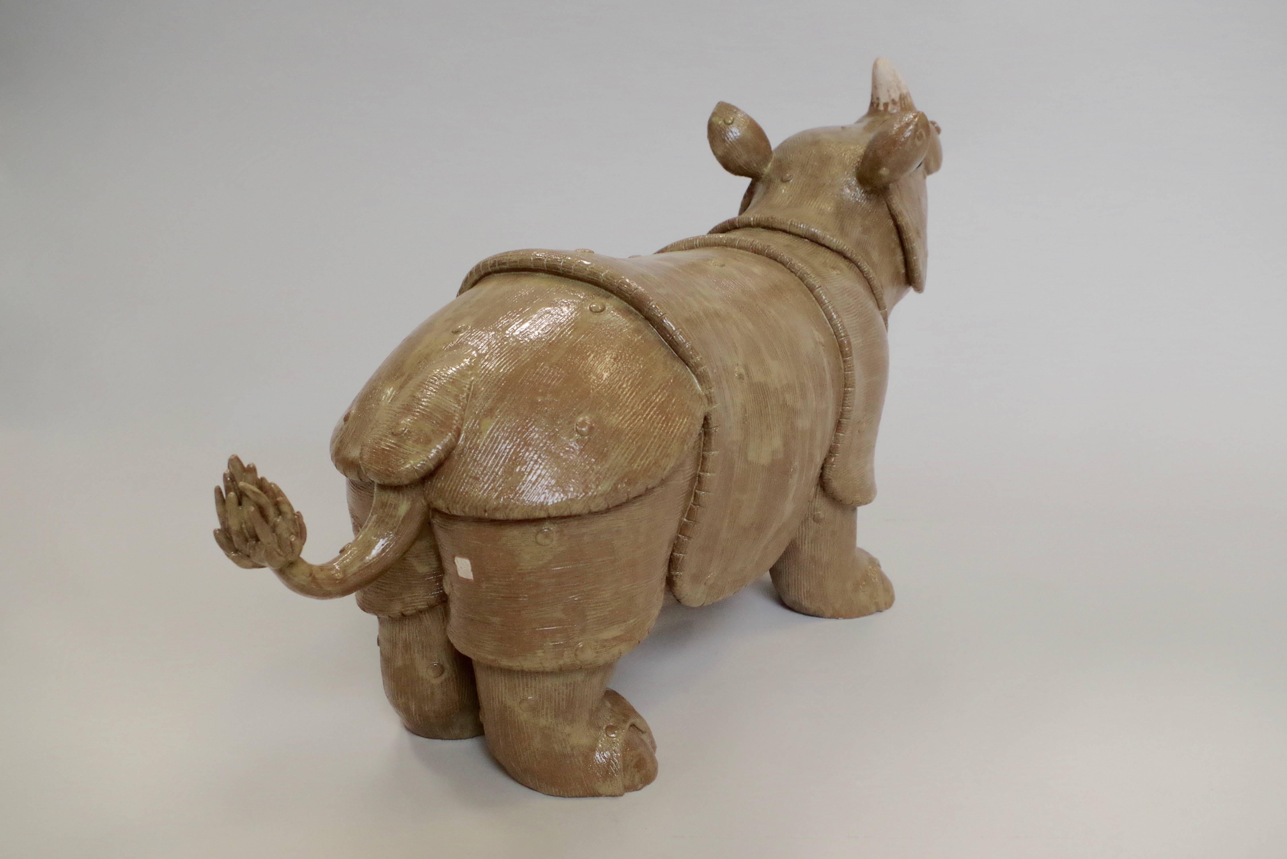 Rhinoceros, Glazed Stoneware Sculpture, French Artist 1