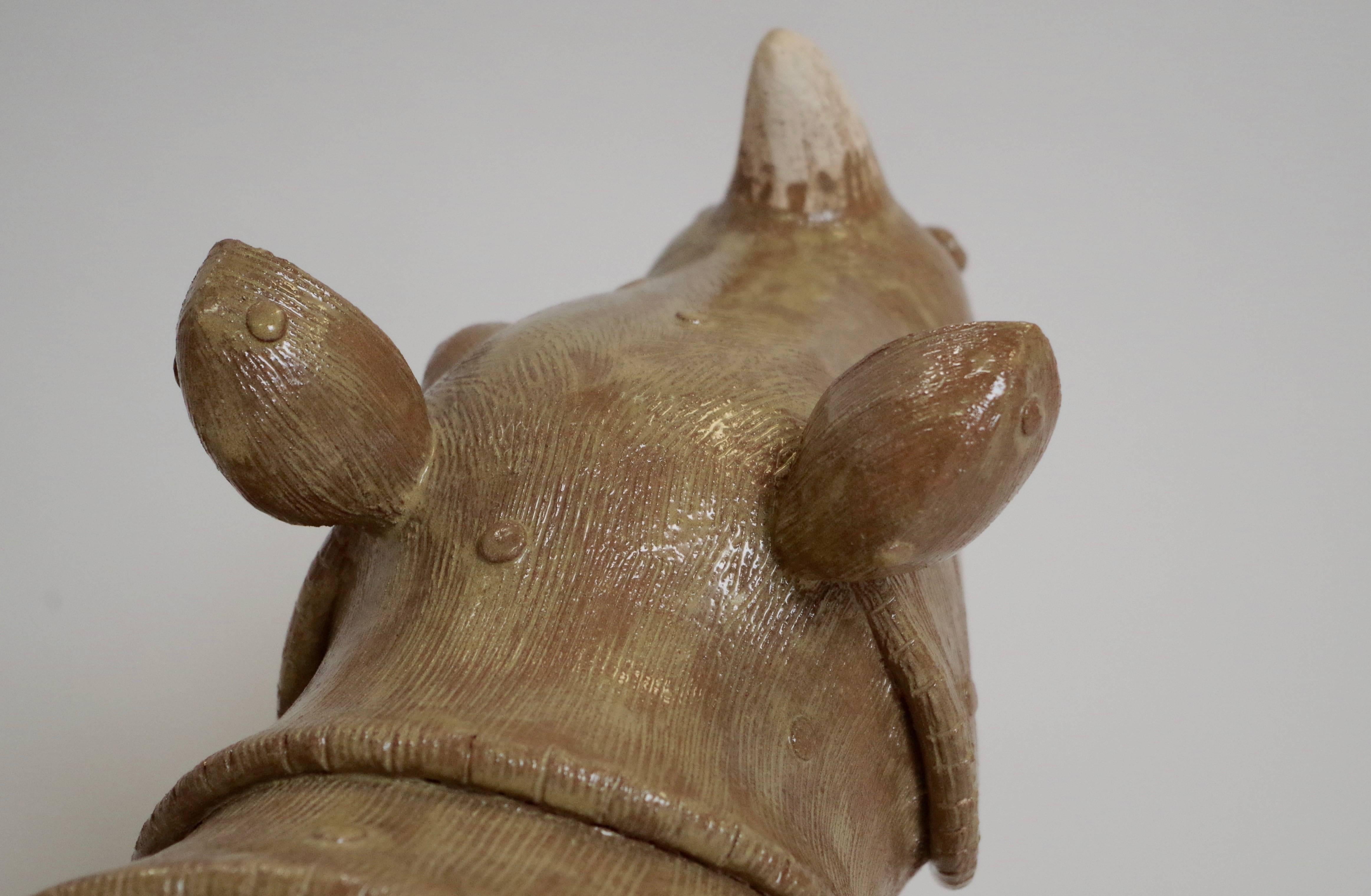 Rhinoceros, Glazed Stoneware Sculpture, French Artist 3