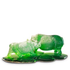 Rhino Sculpture green Murano Glass, Pino Signoretto and Seguso Vetri D'Arte