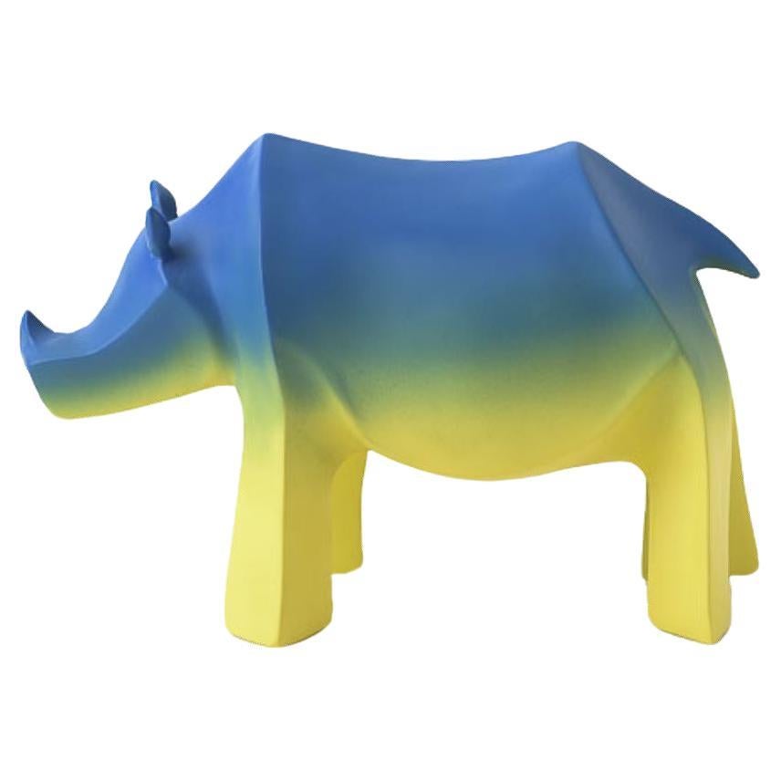 Modern Gradient Fiberglass Rhino Sculpture by Kunaal Kyhaan For Sale